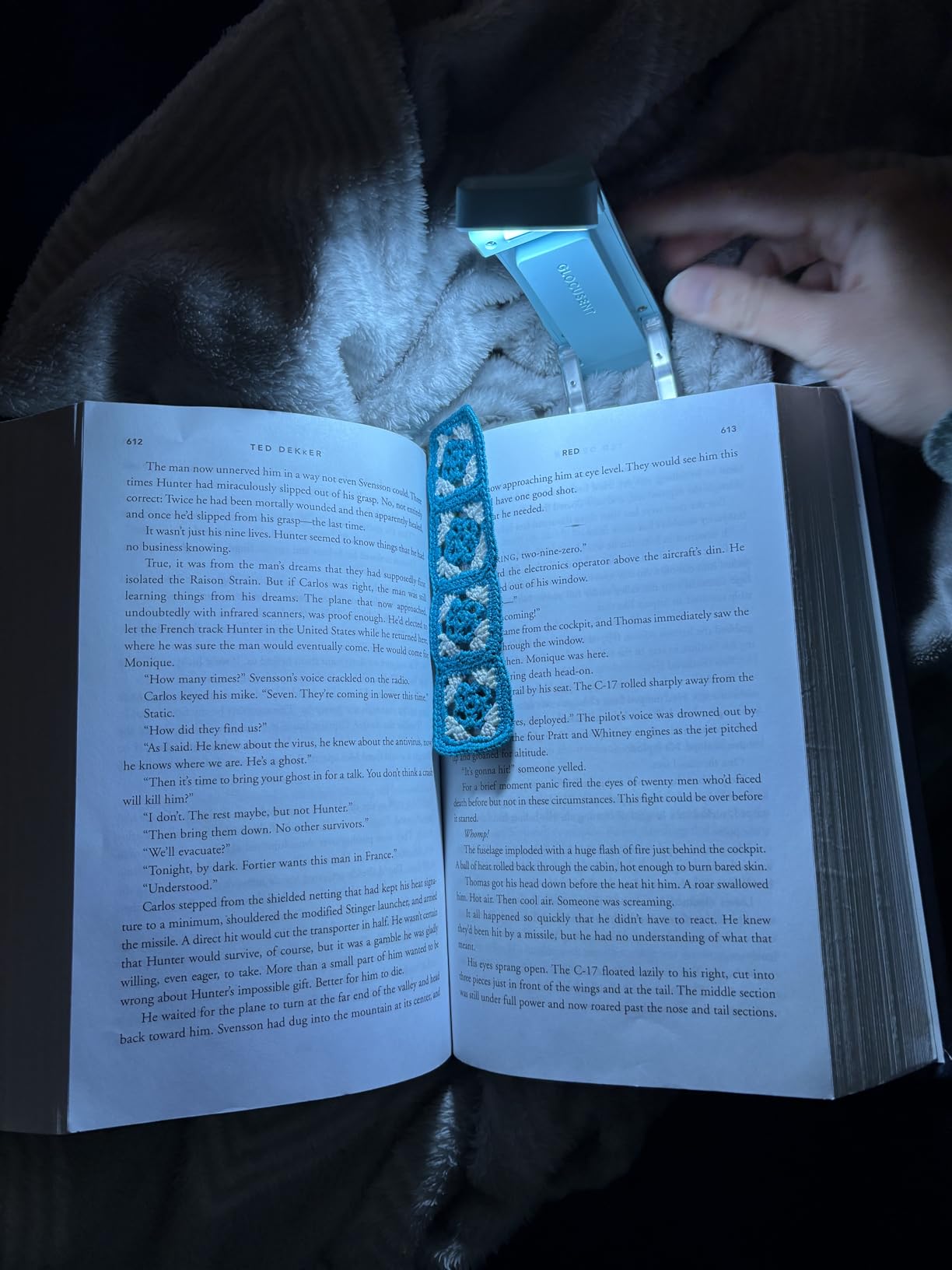 Glocusent USB Rechargeable Book Light, Portable Clip-on LED Reading Light | 3 Amber Colors & 5 Brightness Dimmable, bookmark, Eye-Caring,Compact Gift ,Women Book Lovers,Christmas, Book Accesories,Blue customer photo 1