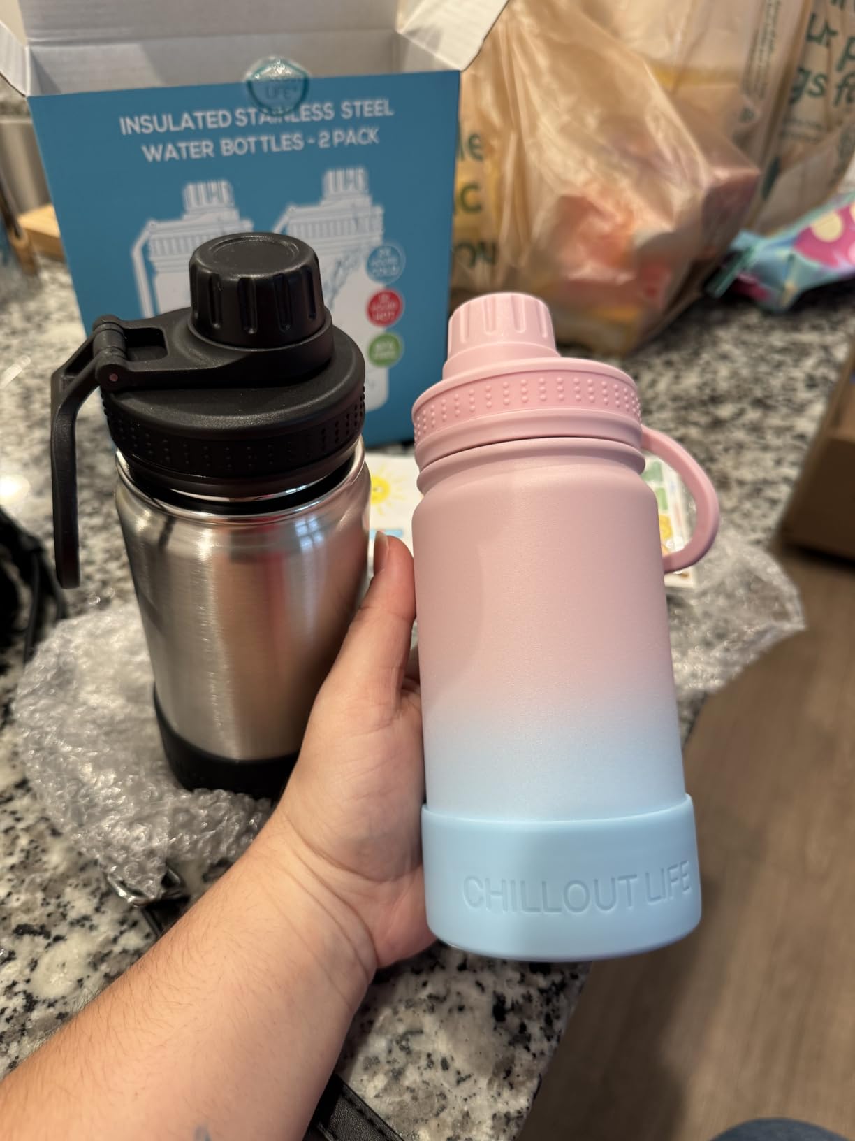 CHILLOUT LIFE 12oz Kids Insulated Stainless Steel Water Bottle w/Spout Lid | Personalize Your Bottle with 144 Waterproof Letter Stickers, Protective Silicone Boot, Leak Proof, Perfect for School & Sport customer photo 1