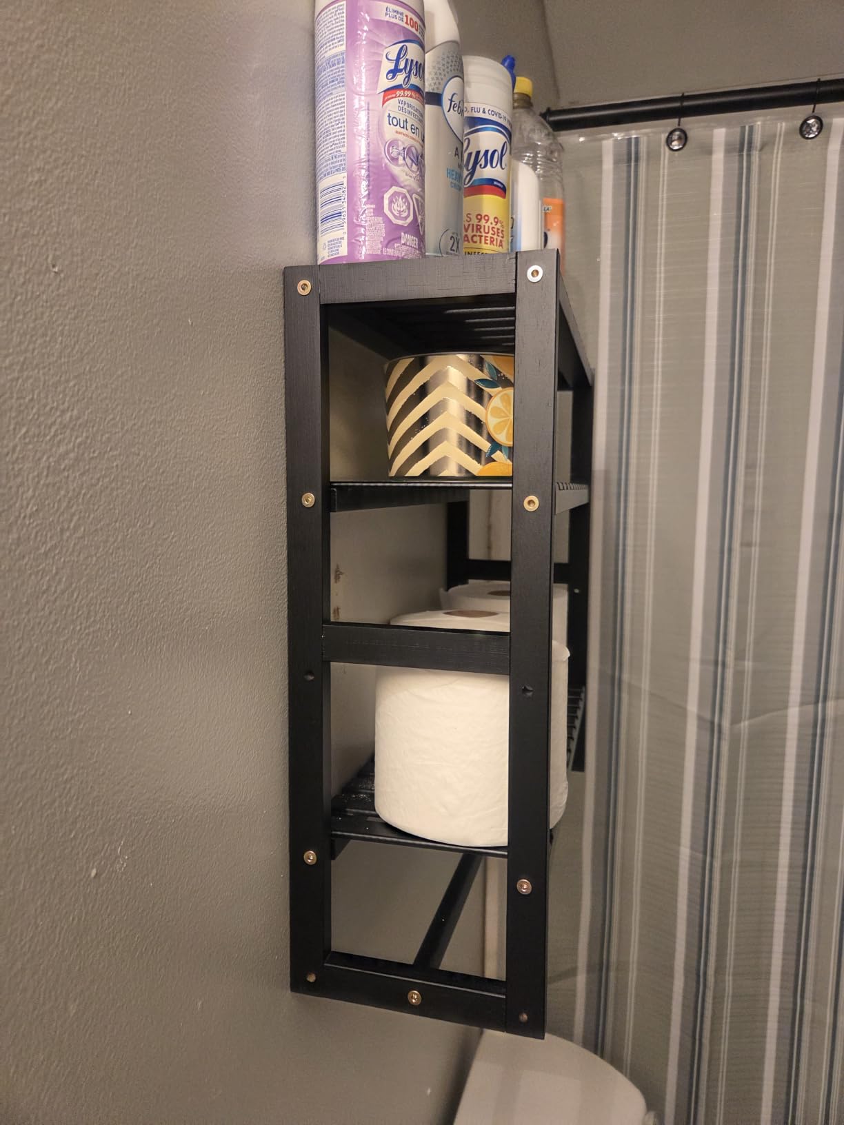 Galood Over The Toilet Storage Bathroom Shelves Wall Mounted 3 Tier Black | Space Saver Corner Shelf Organizer Bamboo Towel Rack Toilet Paper Cabinet with Hanging Rod customer photo 2