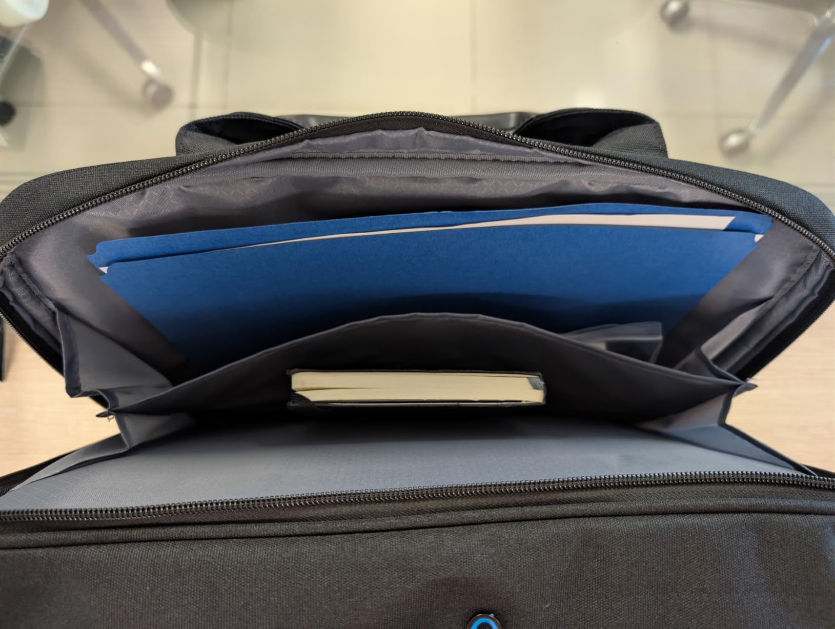 KROSER 17.3 Inch Laptop Briefcase, Computer Bag, Messenger Shoulder Bag | Expandable Design, Padded Laptop Compartment, Luggage Strap for Men Women Business Work Travel Daily-Black/Blue customer photo 2
