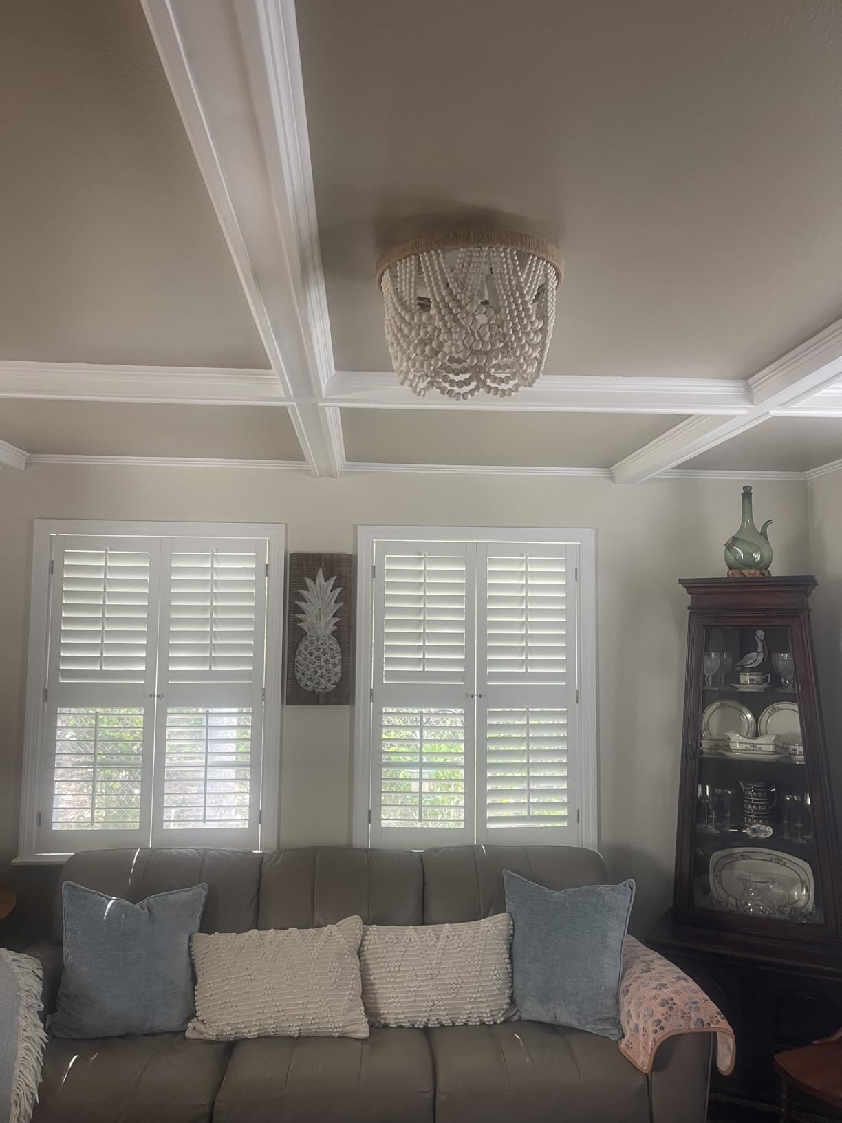 Wood Beaded Flush Mount Ceiling Light Antique Rustic Mini Chandelier 3-Light White Boho Light Fixture for Dining Room, Nursery Room, Bedroom, Girl Room, Hallway, Entryway customer photo 1