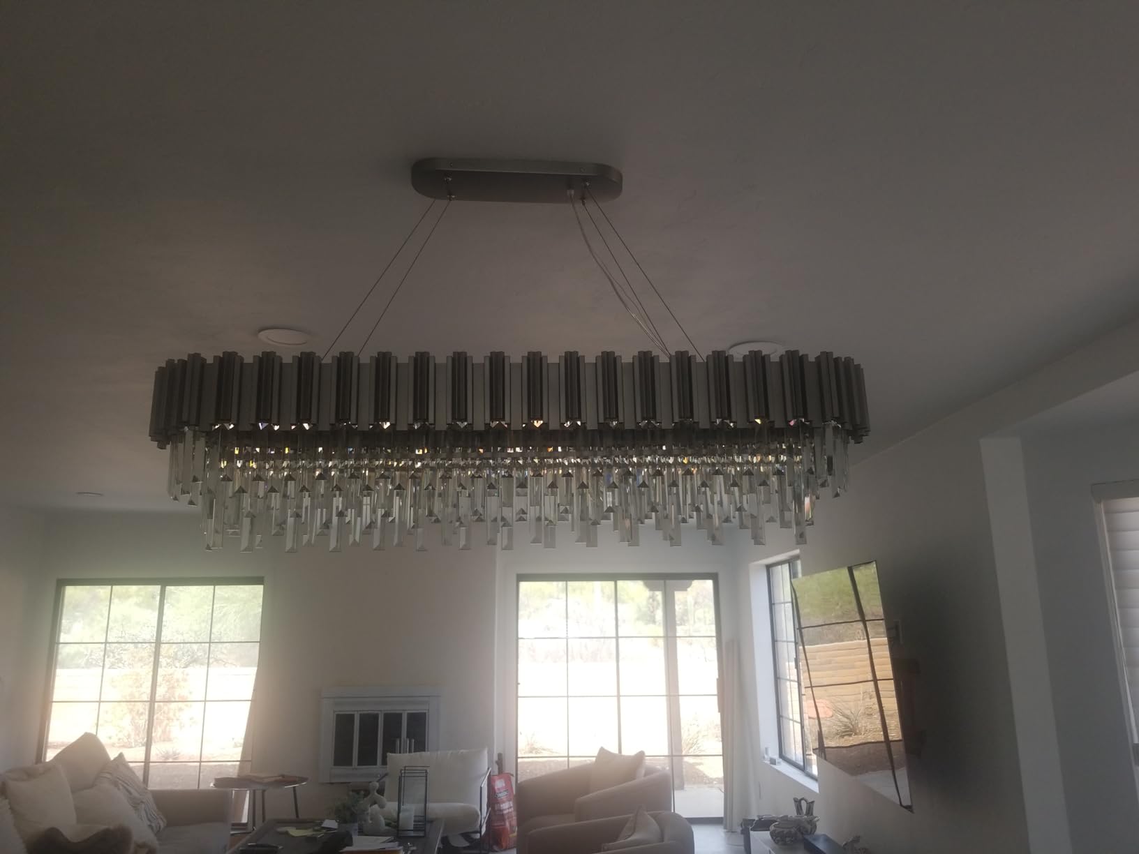 L35.4 Linear Modern Crystal Chandeliers Luxury Nickel Rectangle Chandelier for Dining Room Contemporary Oval Raindrop Pendant Ceiling Light Fixture for Kitchen Island Entryway Foyer 10 Lights customer photo 1