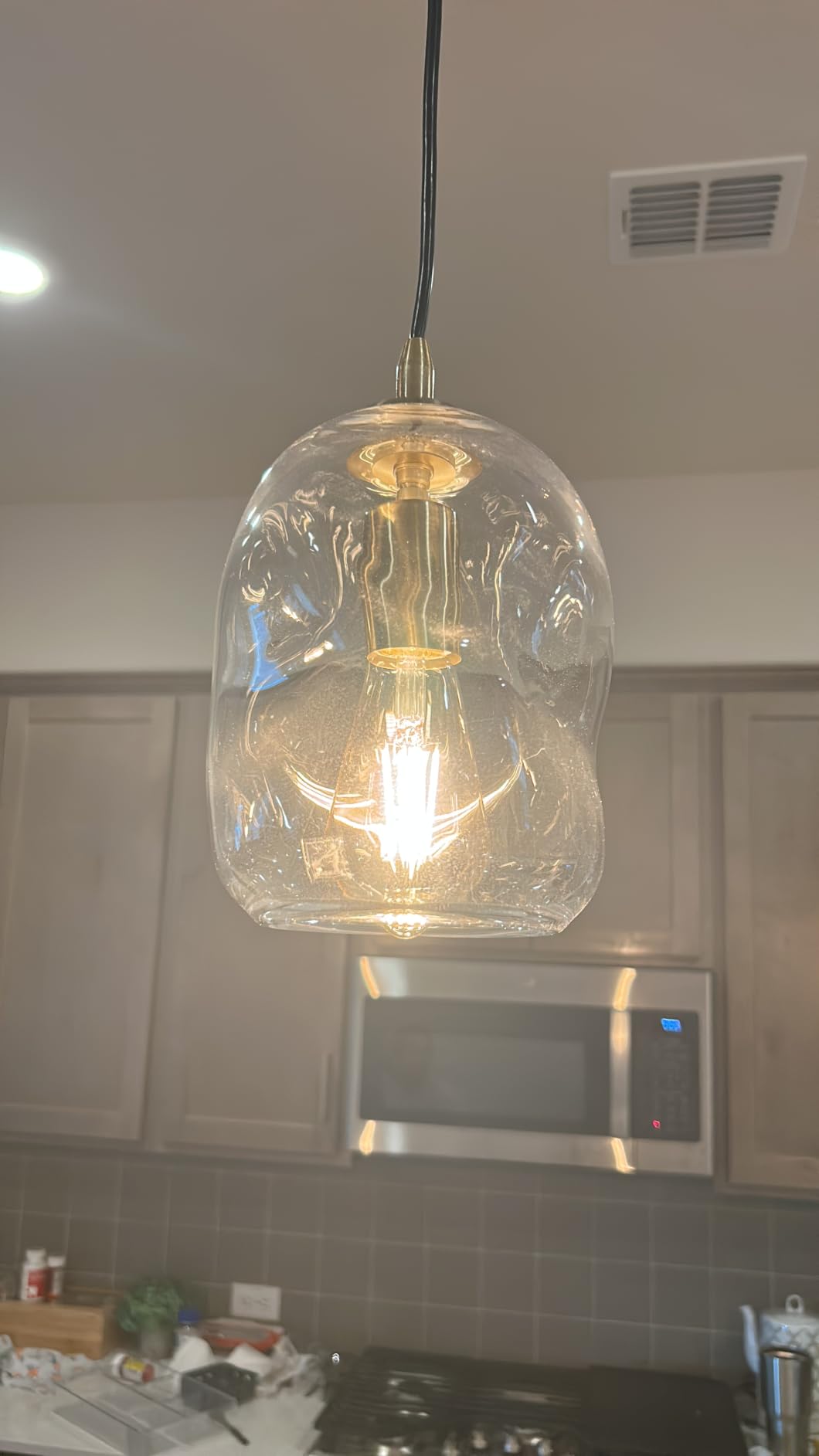 CASAMOTION Pendant Lights Kitchen Island 2 Pack Modern Contemporary Clear Glass Organic Globe Brass Gold Hanging Light Adjustable Cord Bedroom Dining Table Small Medium Lamp 8 Inch customer photo 1