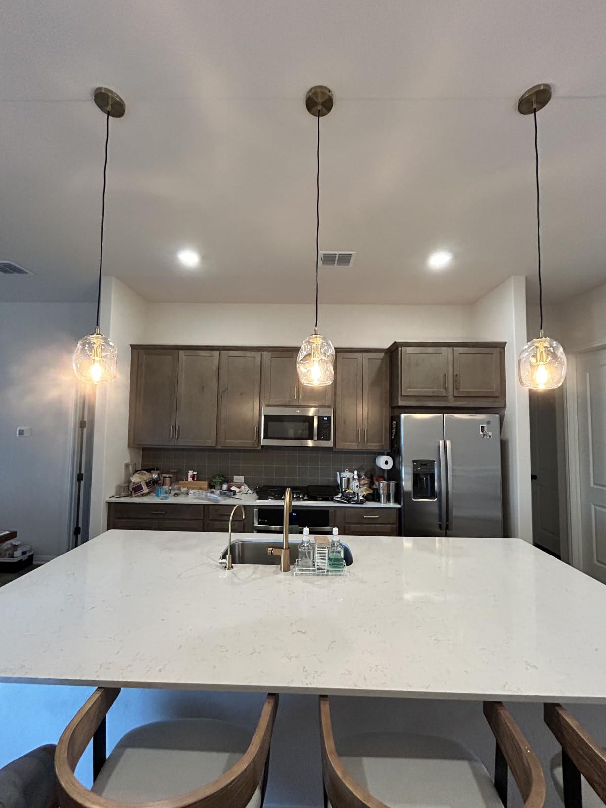 CASAMOTION Pendant Lights Kitchen Island 2 Pack Modern Contemporary Clear Glass Organic Globe Brass Gold Hanging Light Adjustable Cord Bedroom Dining Table Small Medium Lamp 8 Inch customer photo 2