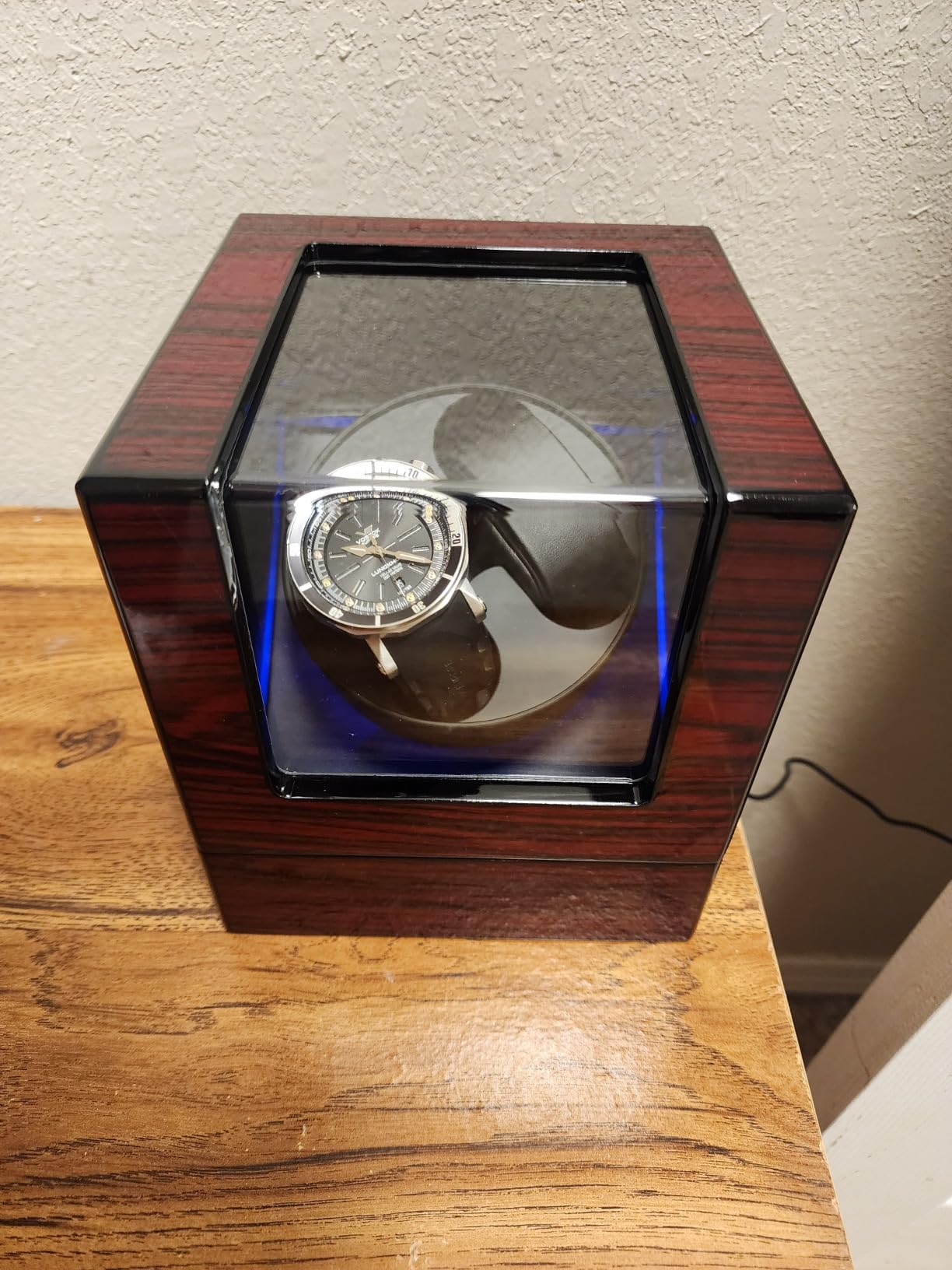ANWBROAD Watch Winder for Automatic Watches Double with Super Quiet Motor Flexible Watch Pillows LED Backlight Wooden 5 Modes Battery or Type-C Adapter customer photo 1