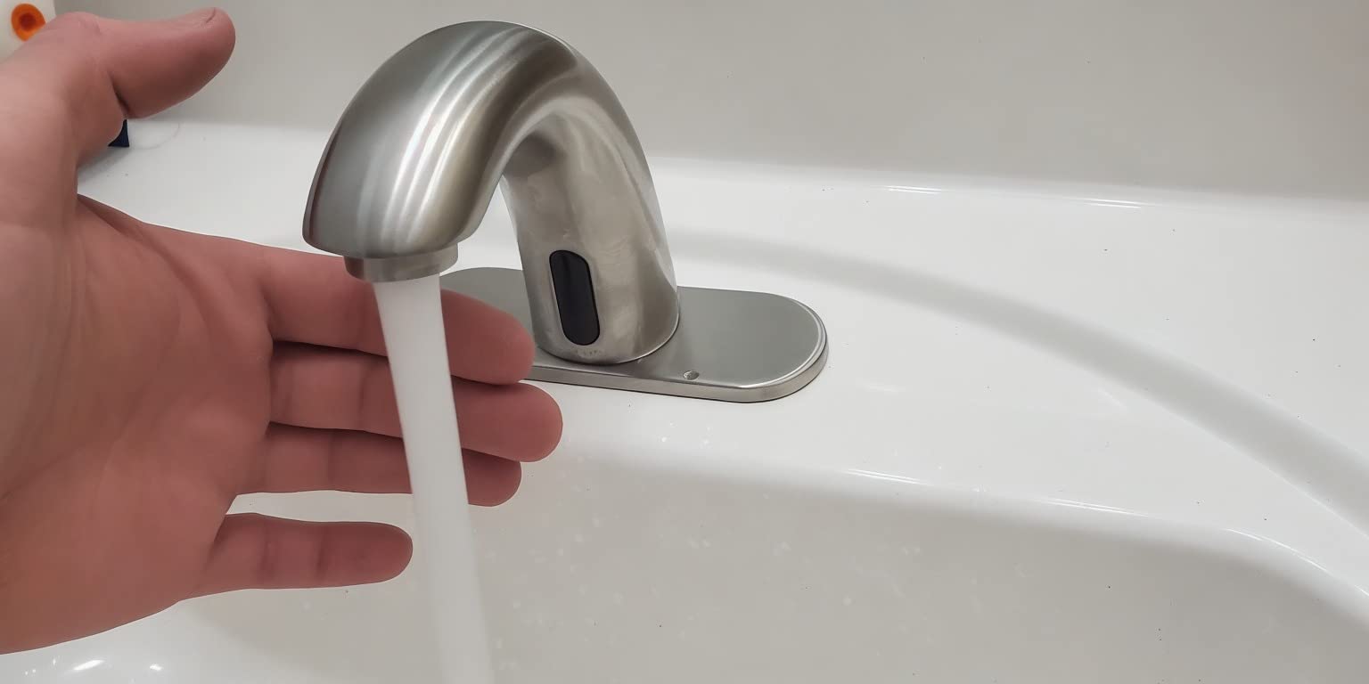 Chrome Touchless Bathroom Sink Faucet - Automatic Sensor Faucet - Dual Power Supply 110V AC or Battery Operated for Commercial customer photo 2