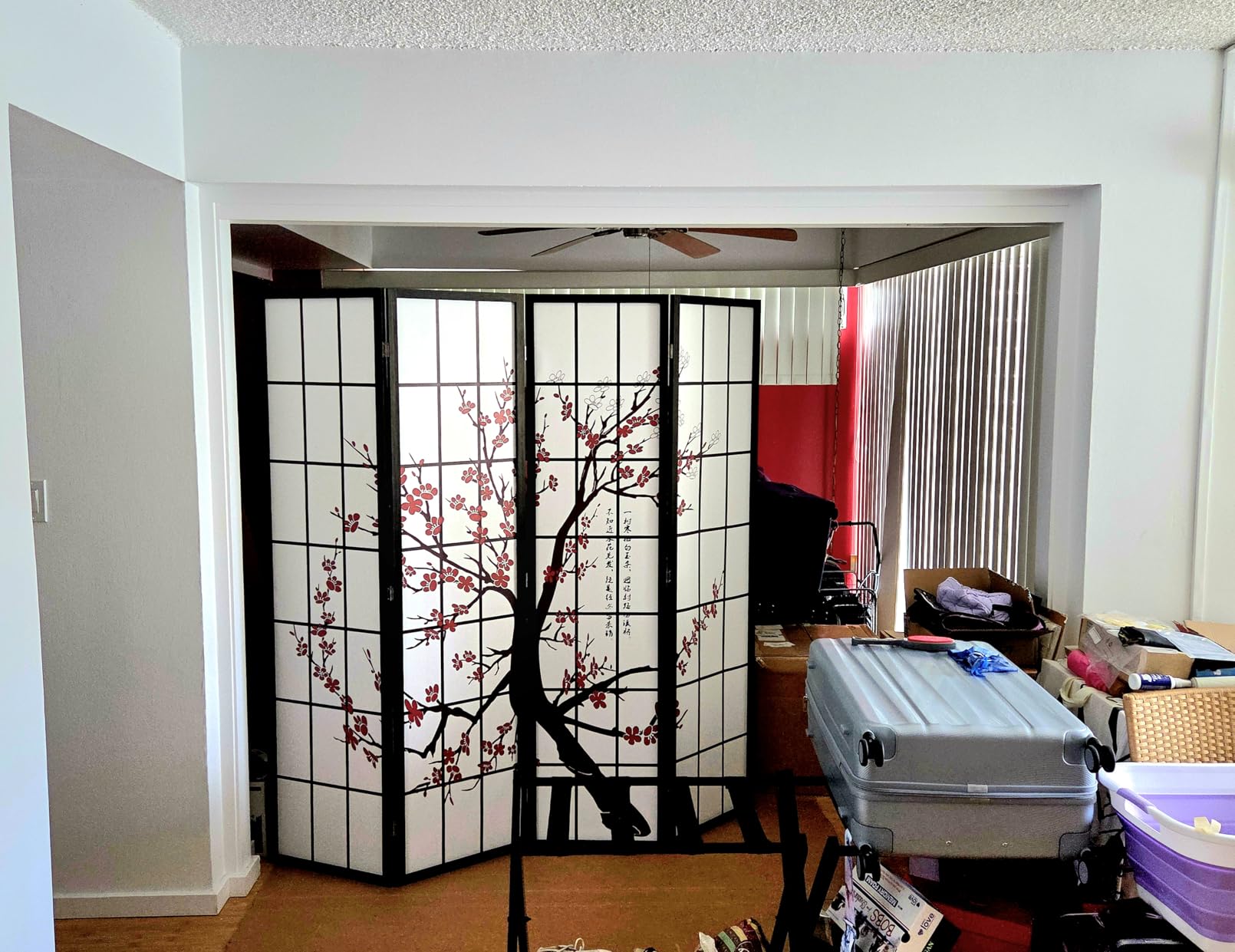 FDW Room Divider 6Ft Folding Privacy Divider 4 Panel Oriental Shoji Screen Wall Divider Wood Divider Portable Freestanding Partition Screen, White customer photo 1