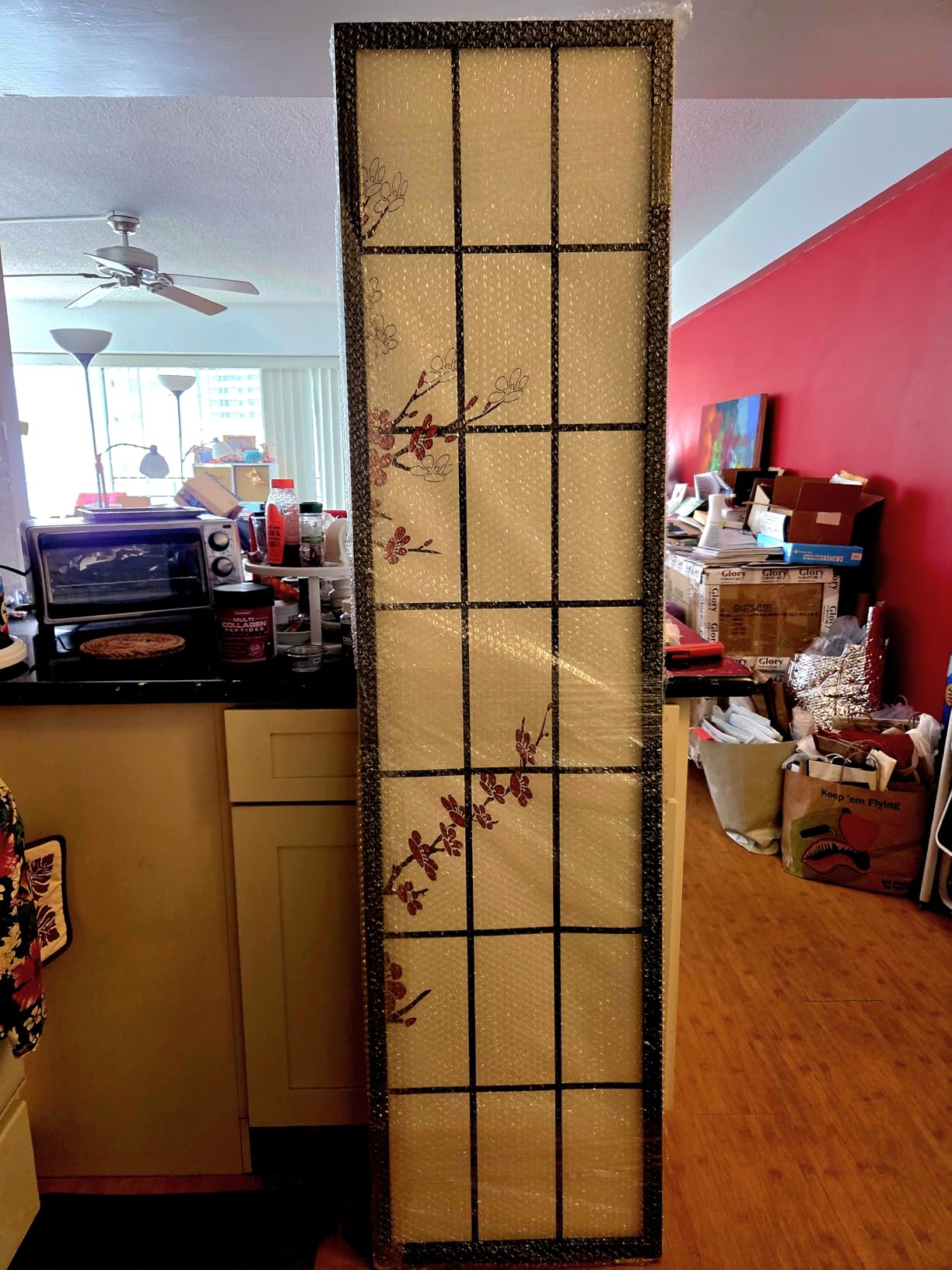 FDW Room Divider 6Ft Folding Privacy Divider 4 Panel Oriental Shoji Screen Wall Divider Wood Divider Portable Freestanding Partition Screen, White customer photo 2