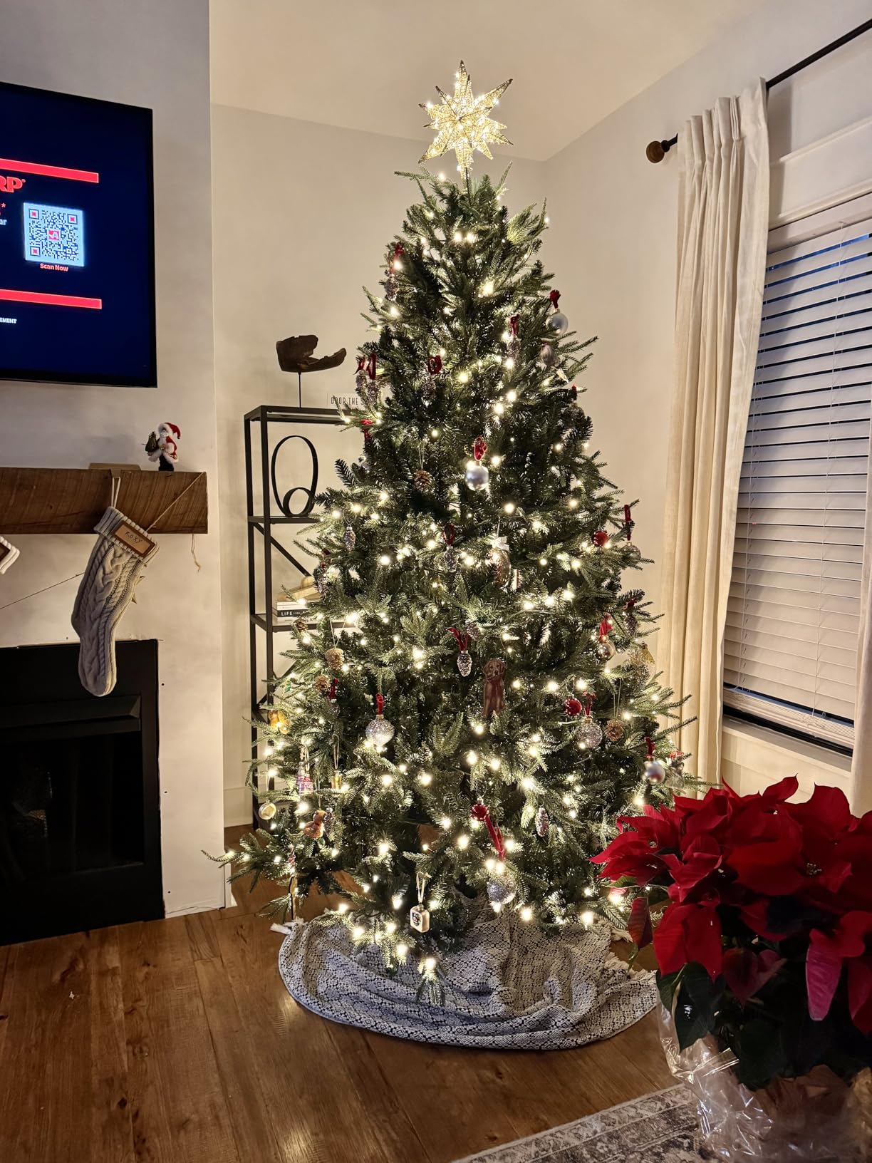 Naomi Home Camden 6.5ft Prelit Artificial Christmas Tree with Foot Pedal, 2041 Branch Tips, 400 Warm Lights and Metal Stand, 51