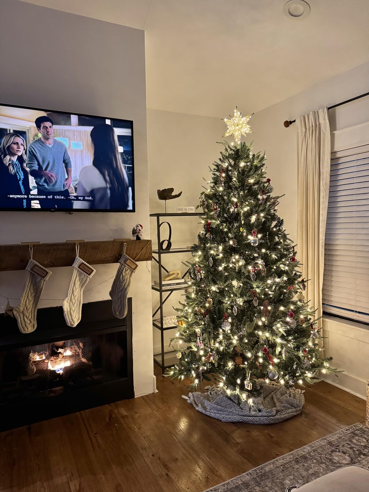 Naomi Home Camden 6.5ft Prelit Artificial Christmas Tree with Foot Pedal, 2041 Branch Tips, 400 Warm Lights and Metal Stand, 51