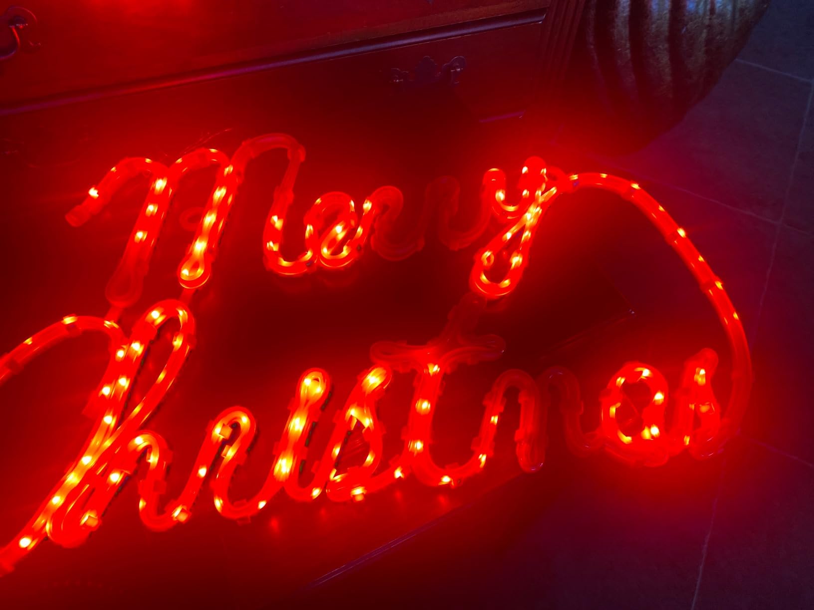 [Large 24x13.5 Inch] Super-Bright 180LED Merry Christmas Neon Motif Red LEDs Outdoor Christmas Decoration with UL Standard Adaptor Waterproof for Outdoor Home Party Wall Hanging Holiday customer photo 2