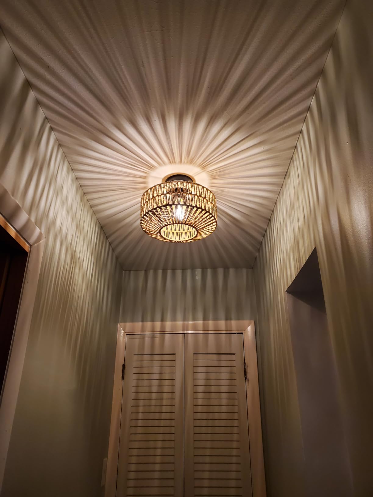 Boho Light Fixtures Ceiling Mount,Mini Rattan Chandelier Light Fixture with Dimmable LED Bulb,Hand Woven Ceiling Light Fixtures Flush Mount for Hallway Bedroom Kitchen Entryway Living Room customer photo 2