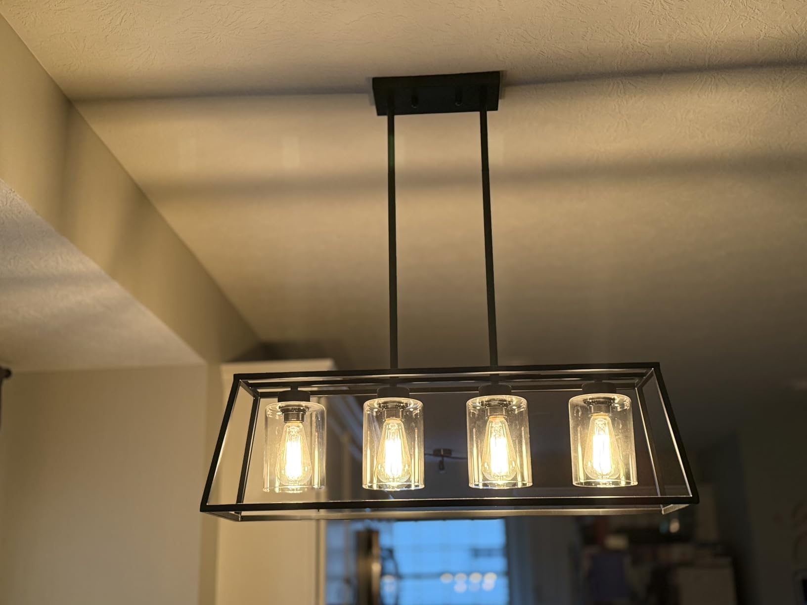 4-Light Black Farmhouse Chandelier for Dining Room Light Fixture | Rectangle Chandelier with Clear Glass Shade, Height Adjustable, Linear Pendant Light for Restaurant Kitchen Island Over Table customer photo 2