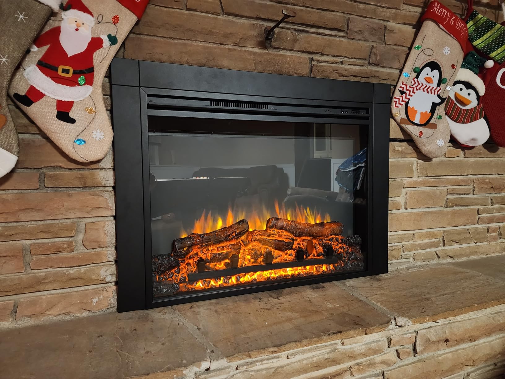 Jaden 32'' W x 25'' H (EF455) Electric Fireplace Insert with Front Trim Kit, Fire Crackling Sound, 750W/1500W Heater, Remote Control, Black customer photo 1