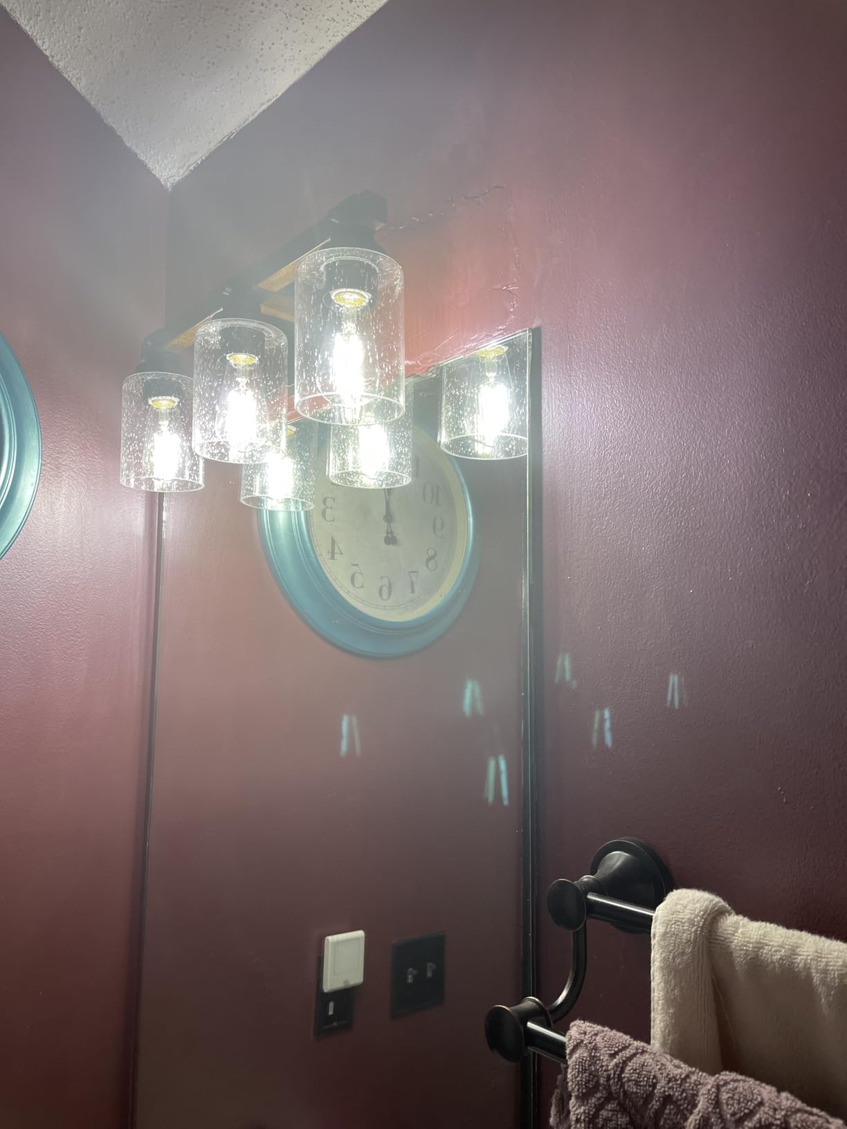 Amico 3-Light Farmhouse Bathroom Vanity Light, Seeded Glass, Black & Wood | Bubble Glass Shade Wall Sconce, Over Mirror Lighting for Bathroom, Bedroom, Living Room, Hallway, Powder Room, Entryway customer photo 2