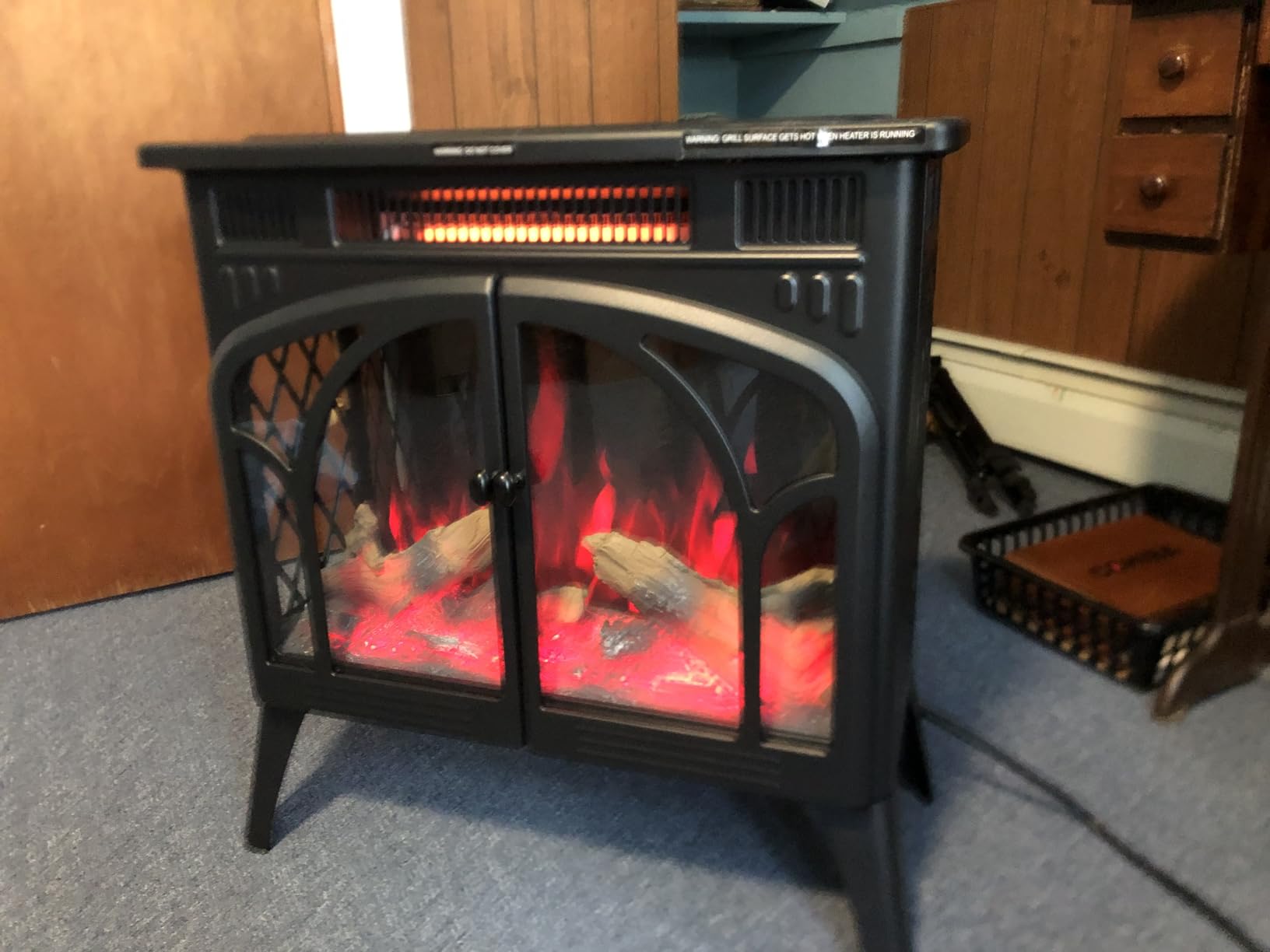 Electactic 24Inch Electric Fireplace Stove, Free-Standing Infrared Fireplace Stove, Controllable 3D Flame, 4 Variable Flame&Log Colors, 1500w, 5100BTU, Beige customer photo 1