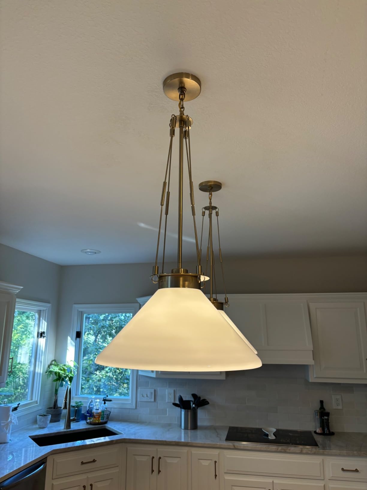 Kichler Albers Pendant Light, Opal Glass, Black | Modern globe pendant light for kitchens, dining rooms, and living rooms (10.5