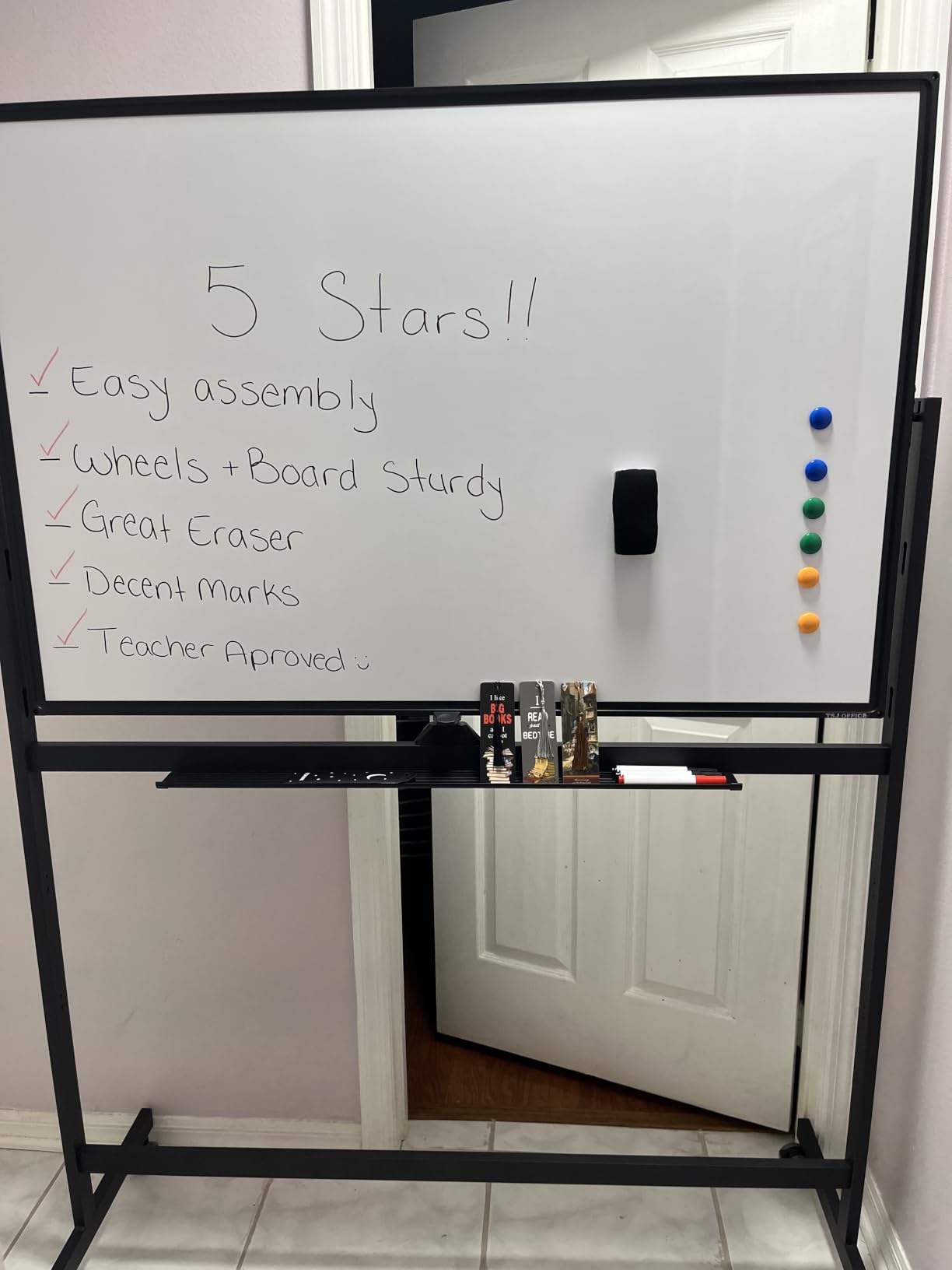 TSJ OFFICE Large Rolling Whiteboard - Dry Erase Magnetic 48 x 32 Inches White Board Height Adjust Double Sides Mobile Portable Easel on Wheels, Dry Erase Board with Stand for Office, Home & Classroom customer photo 1