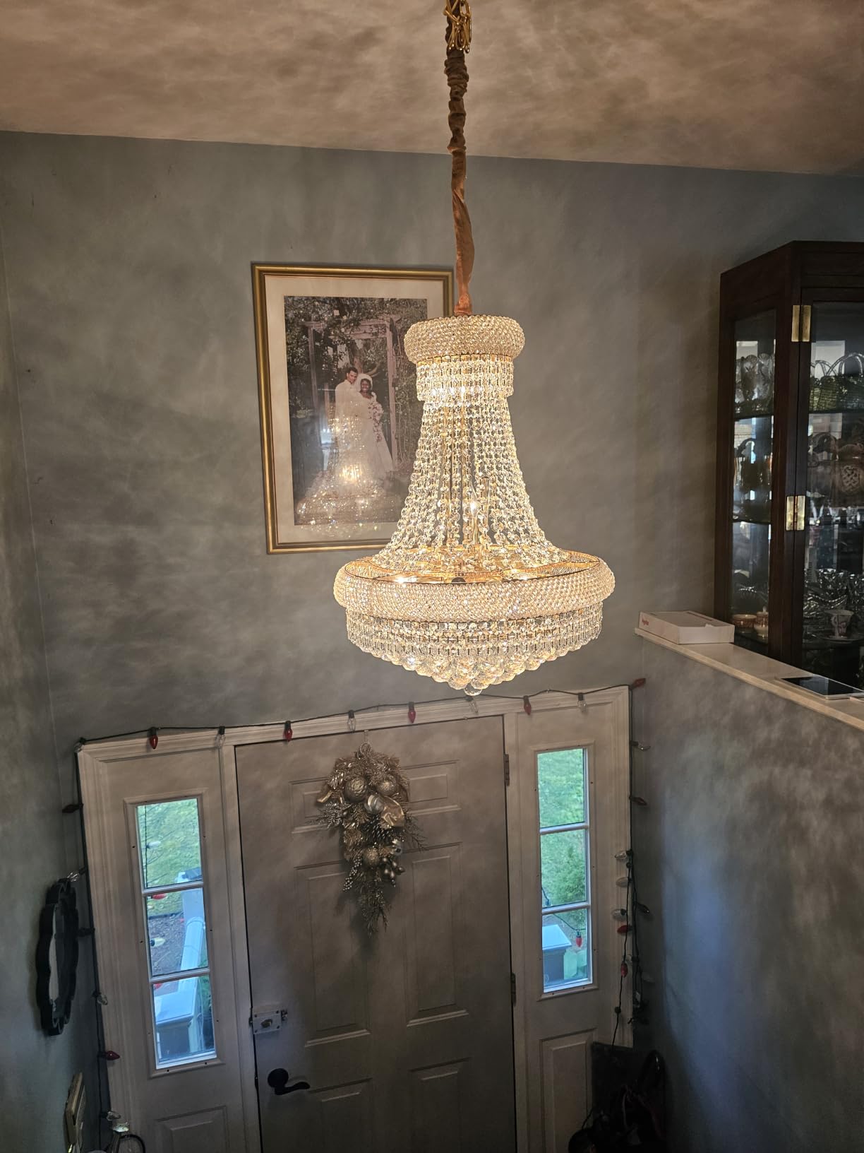 Crystal Chandeliers for Dining Room Light Fixture,Empire Style K9 Crystal Chandeliers for Entryway,12 Lights Gold Luxury Lighting Fixtures for Living Room Stairway Bedroom Foyer D22 Inch customer photo 2