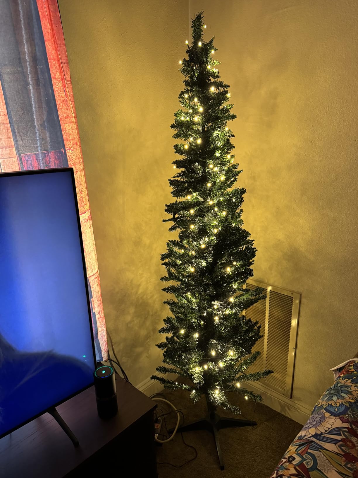 HOMCOM 6' Tall Pre-Lit Slim Noble Fir Artificial Christmas Tree with 200 Warm White LED Lights and 390 Tips customer photo 2