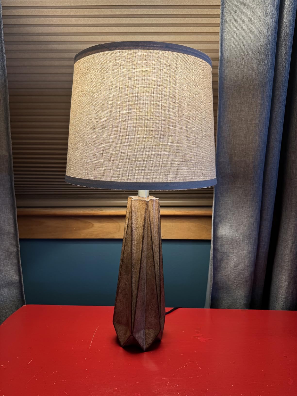 WIHTU 27'' Navy Blue Resin Table Lamps, Desk Lamps with 3 Color Temperature | Prism-shaped Lamp Body, Rotary Switch, E26 Base, With Linen Shade, Desk Lamps for Living Room, Bedroom, 2 Bulbs Included customer photo 1
