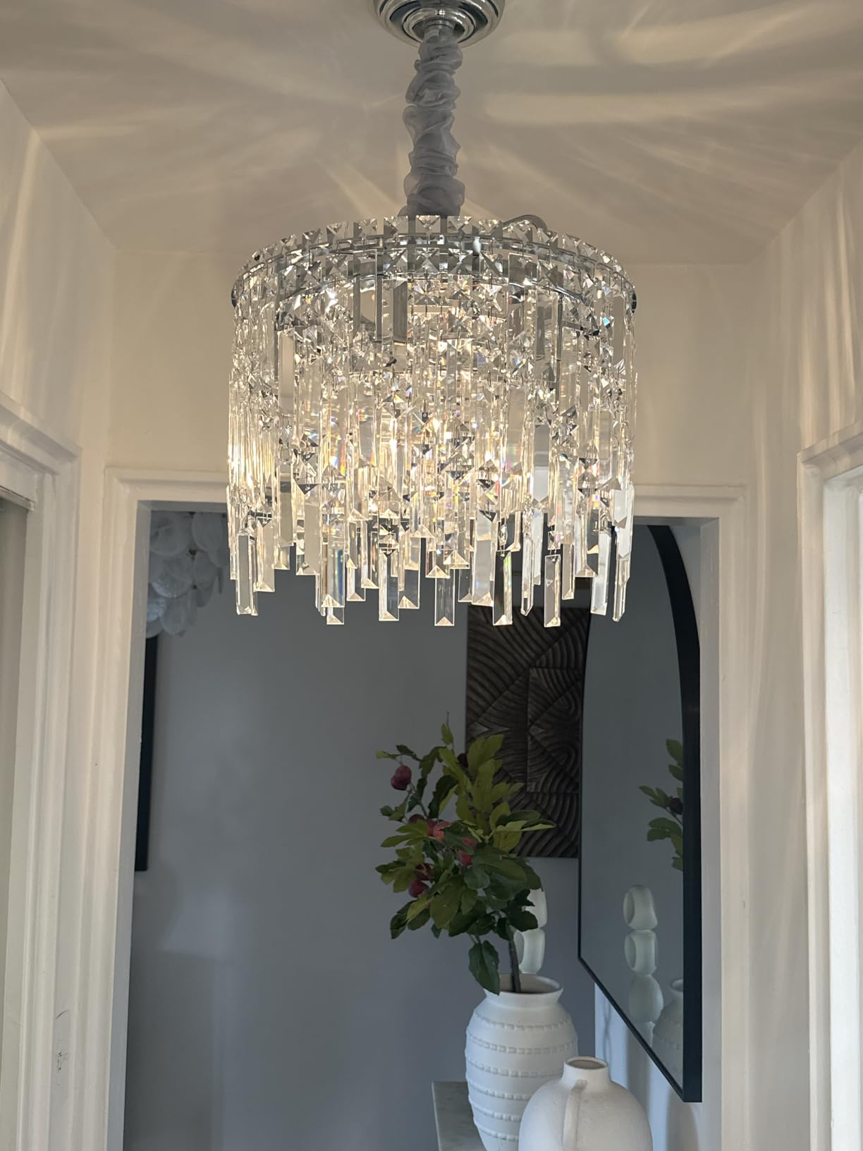 Rectangular Crystal Chandelier for Dining Room Modern Chrome Chandelier Linear Rectangle Pendant Light Fixtures for Kitchen Island L33