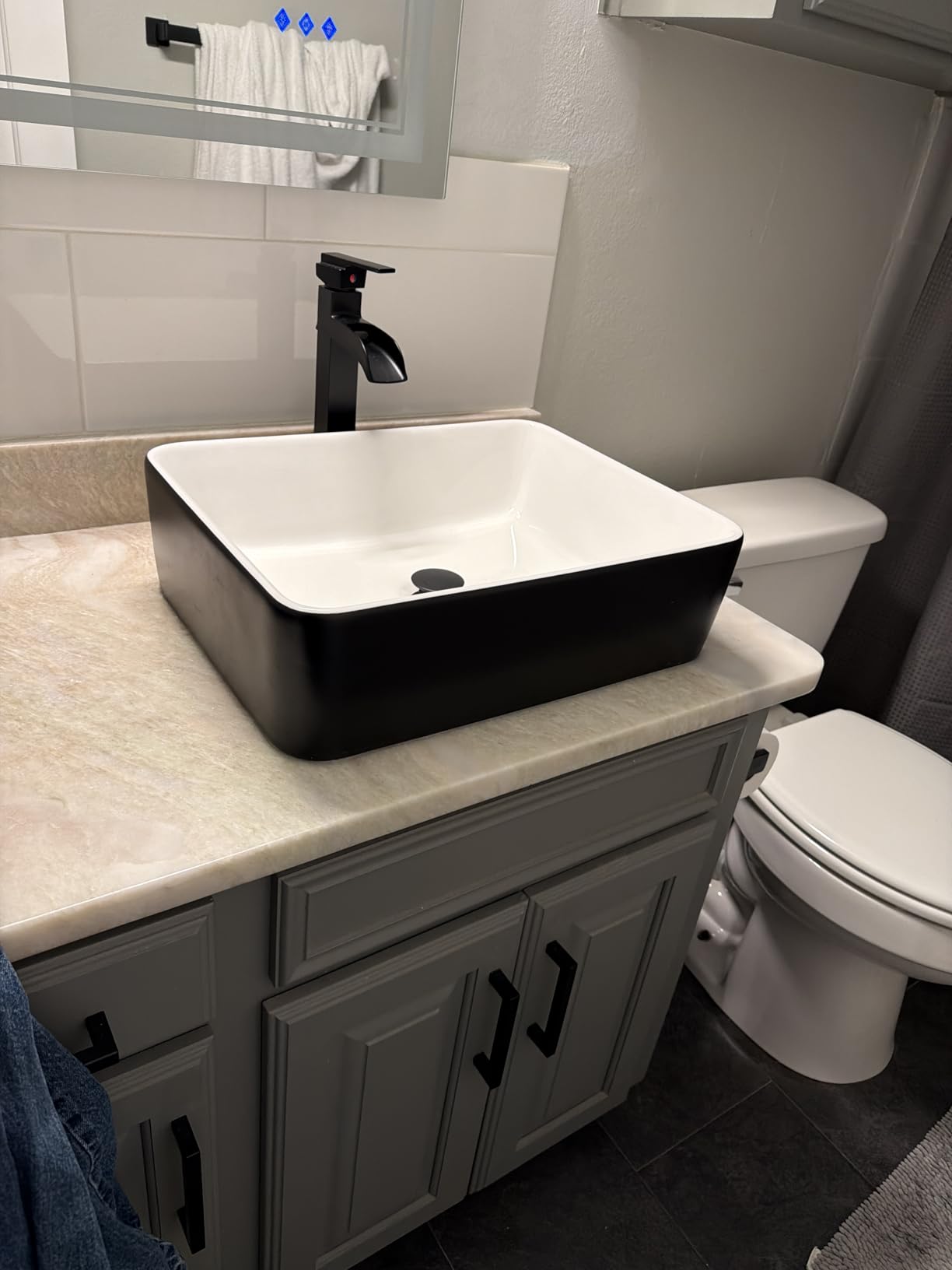 Vessel Sink Faucet Black, 12 Inch Waterfall Tall Bathroom Faucet One Hole with Pop-Up Drain & Pre-Installed Hoses, Single Handle for Bathroom Sink Bowl Deck Mount, Modern, Brass Material customer photo 1