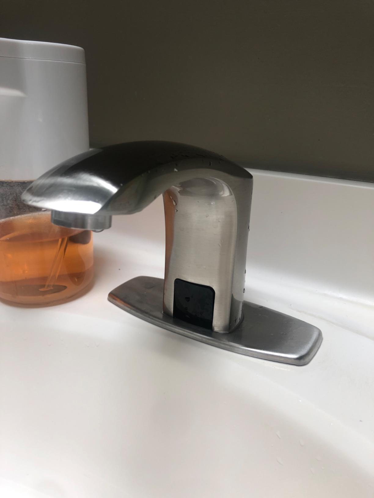 Touchless Bathroom Faucet, Sensor Faucets, Brushed Nickel | Automatic Bathroom Sink Faucet, Motion Commercial Hands Free, Battery or Plug-in Powered, Control Box and Temperature Mixer customer photo 1