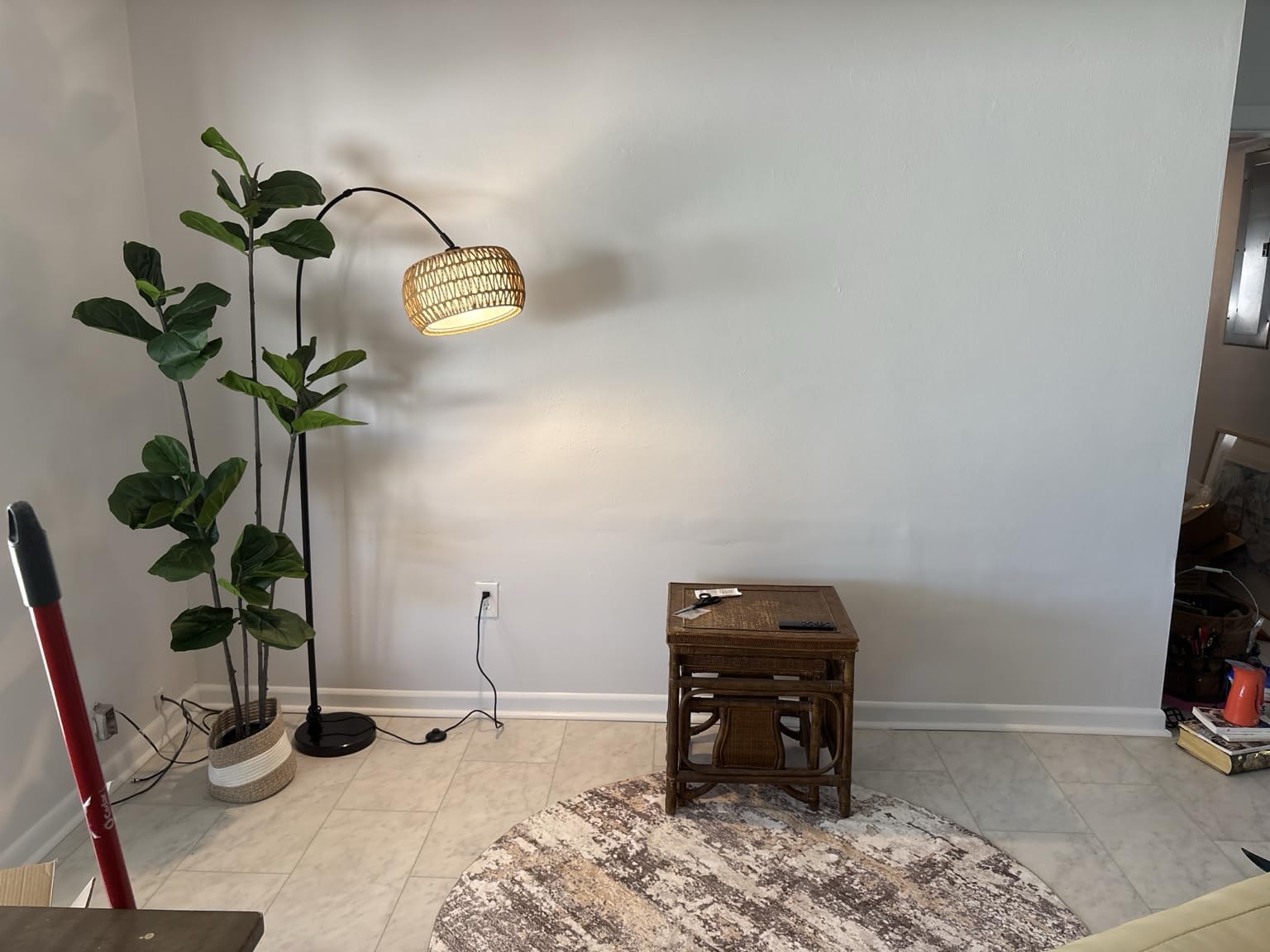 Arc Floor Lamps for Living Room with 3 Color Temperatures, Black Standing Lamp with Remote & Dimmable LED Bulb, Rattan Boho Floor Lamp, Farmhouse Tall Lamp for Bedroom, Over Couch Arched Reading Light customer photo 1
