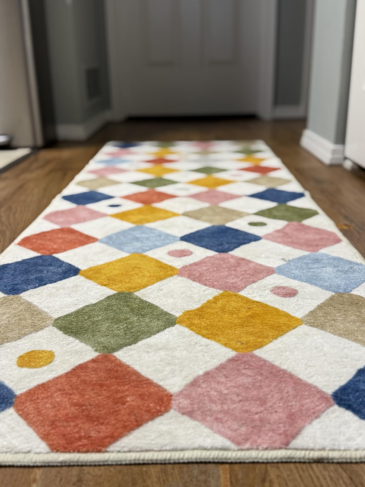 jinchan 5x7 Nursery Rug Washable Kids Playroom Rug Colorful Classroom Decor - Soft, Non-Slip, Cute, Kid-Friendly, Checkered Diamond Design, Play Mat, Cream Background, Bedroom, Dorm, Daycare, Living Room customer photo 1