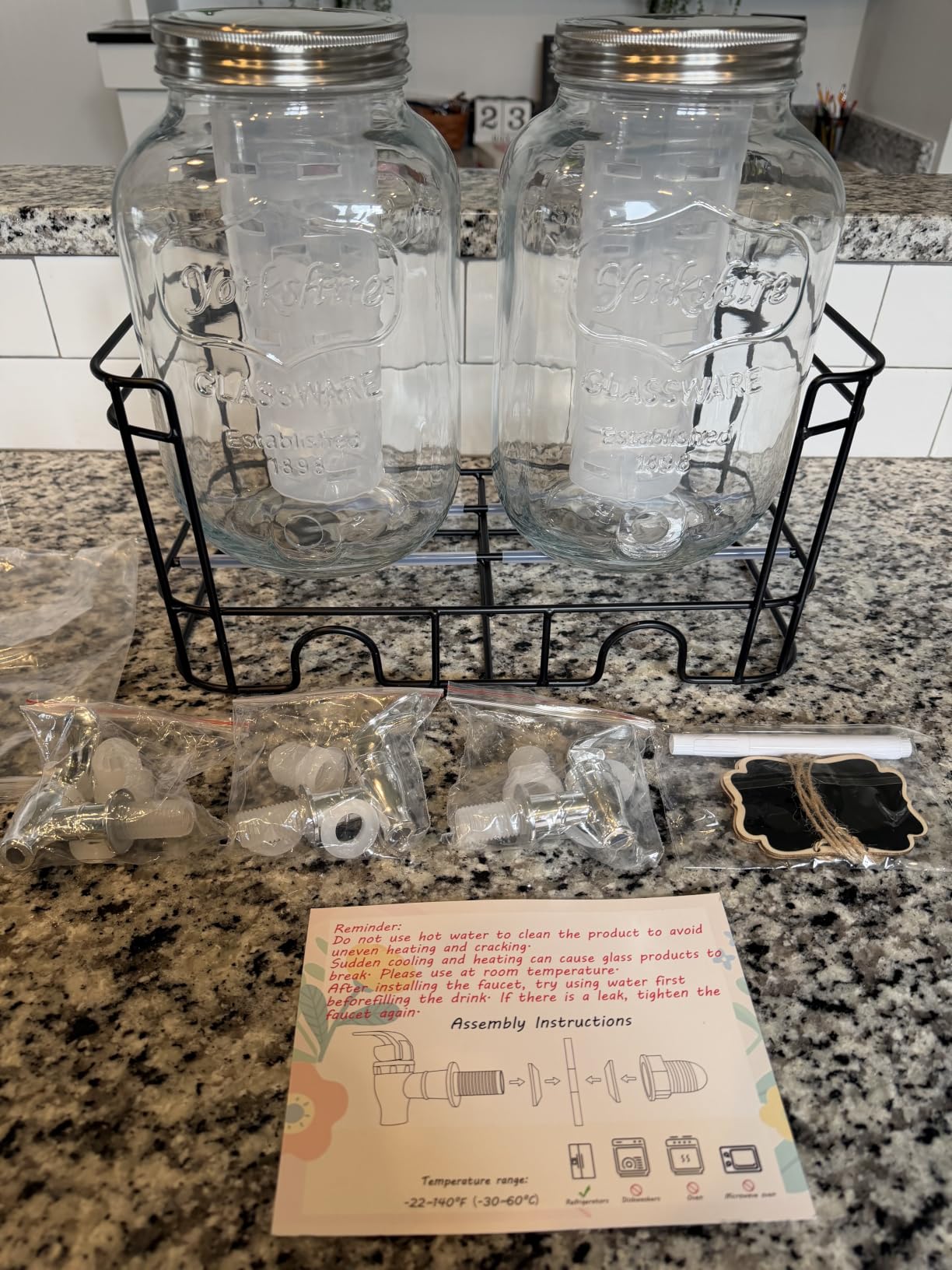 1 Gallon Glass Drink Dispensers For Parties-Set of 2,Drink Dispenser with Fruit Infuser & Stand,Juice or Beverage Dispenser for BBQ, Picnic, Party,Laundry Detergent Dispenser customer photo 1