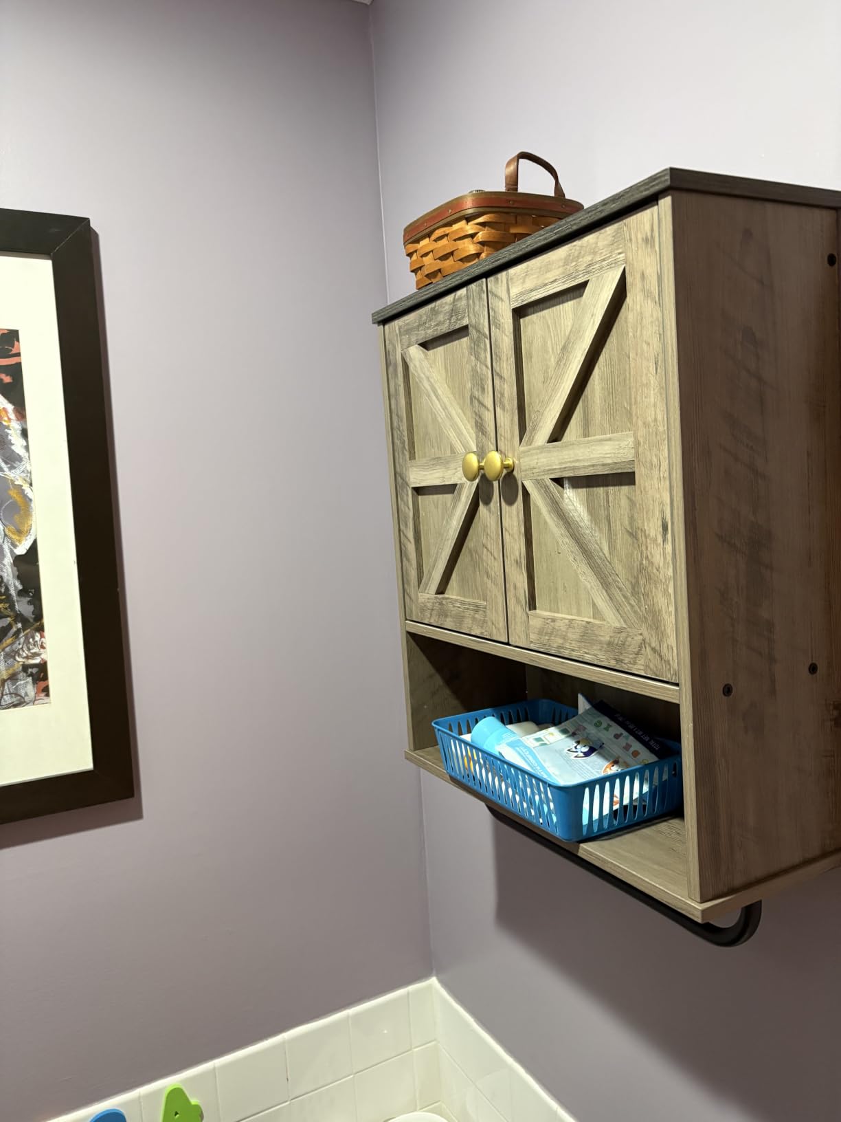 Bathroom Wall Cabinet, Medicine Cabinet with Open Partition and Towel Bar, Rustic Storage Cabinet with Open and Hidden Storage Space, for Bathroom, Living Room, Kitchen, White and Walnut customer photo 2