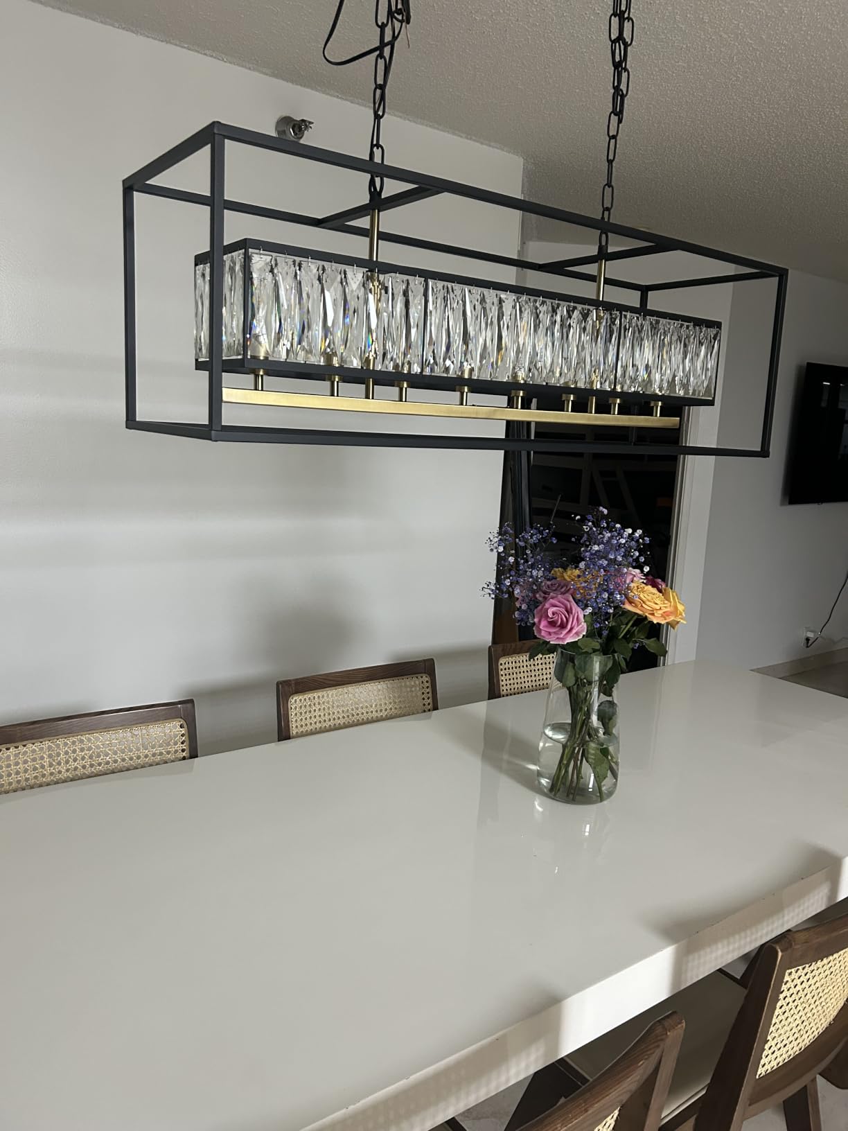 Modern Black Crystal Chandelier for Foyer Entryway | 5-Light Farmhouse Pendant Chandelier, Contemporary Hanging Light Fixture for Dining Room Living Room Bedroom Kitchen Island customer photo 1