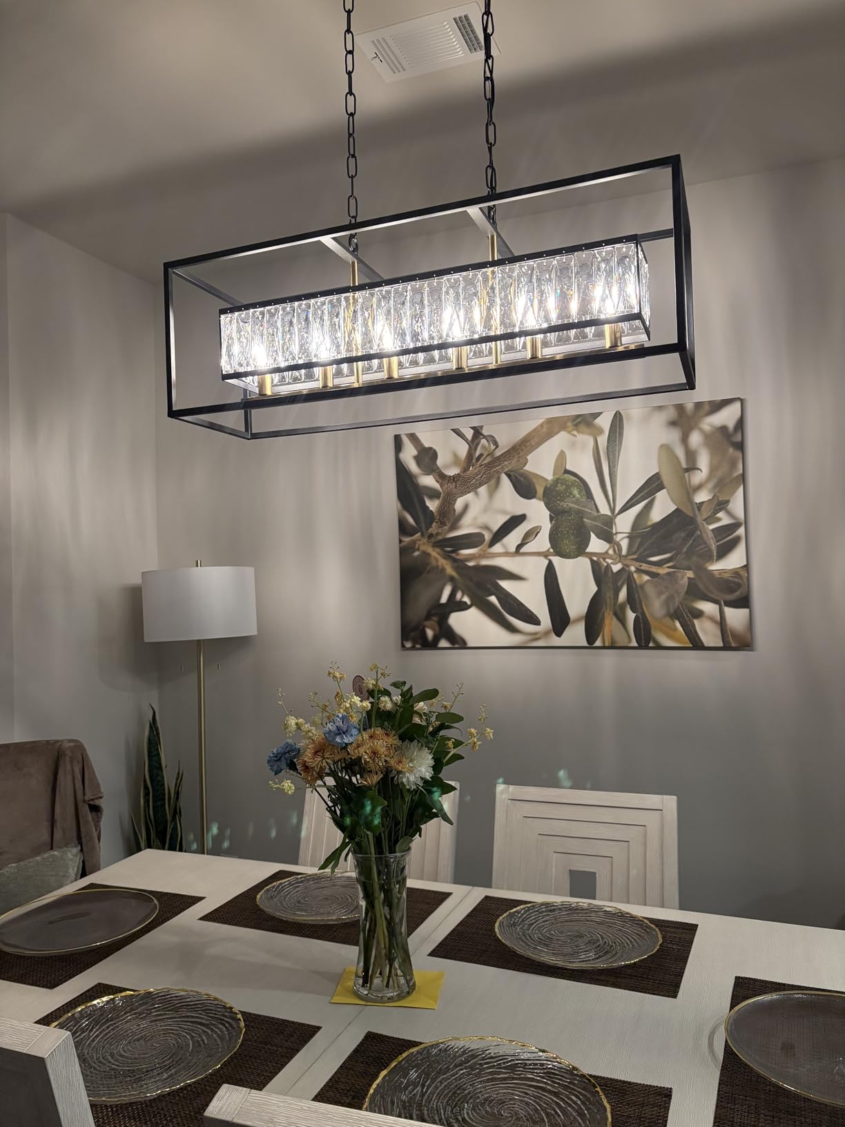 Modern Black Crystal Chandelier for Foyer Entryway | 5-Light Farmhouse Pendant Chandelier, Contemporary Hanging Light Fixture for Dining Room Living Room Bedroom Kitchen Island customer photo 2