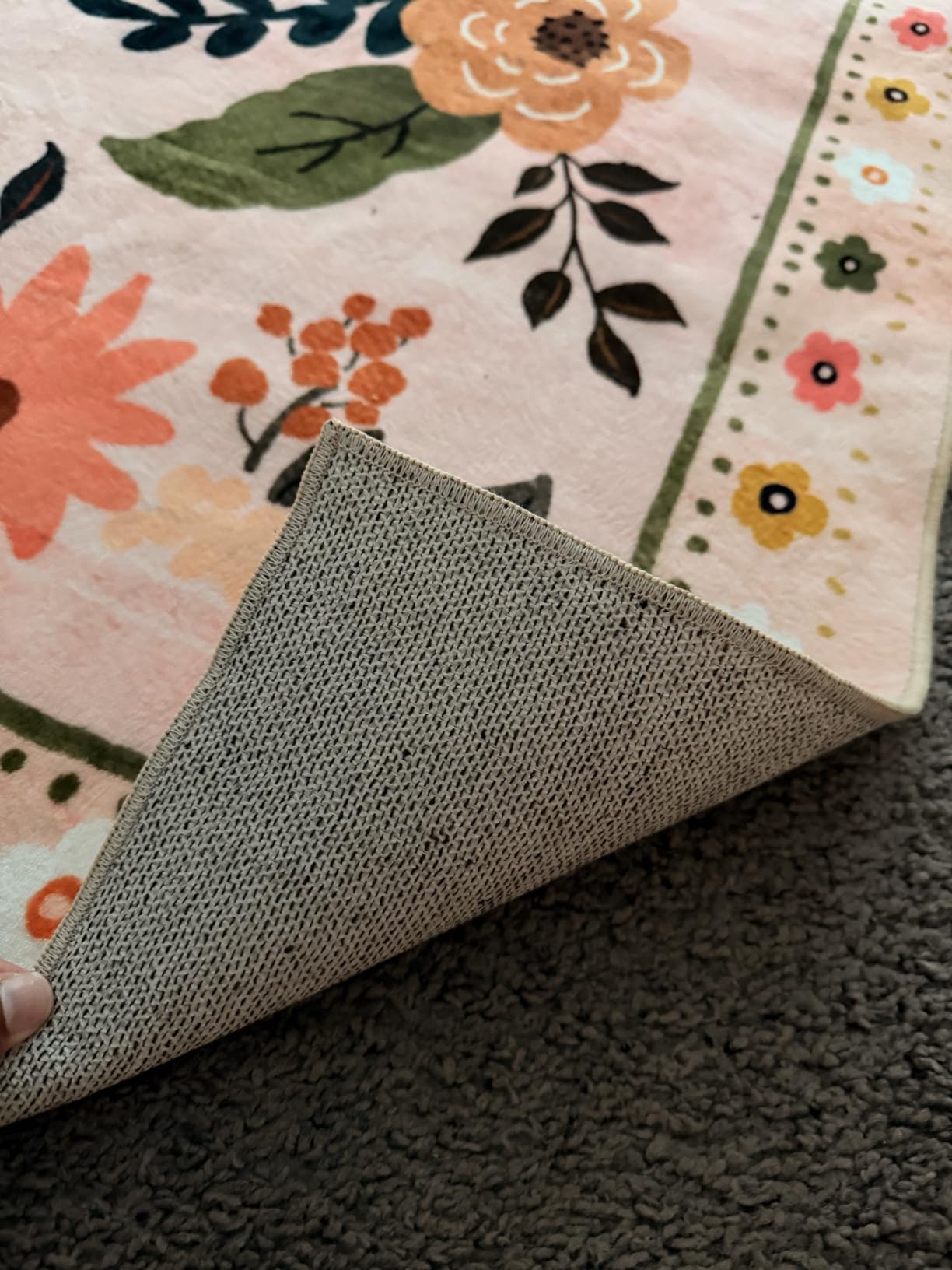 RELEANY Floral Washable 5x7 Area Rugs Pink - Flower Carpet Print Boho Cute Non Slip Low Pile for Living Room Bedroom Kitchen Office Entryway Hallway Entrance Farmhouse customer photo 1