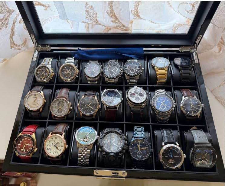 ANWBROAD 21 Slot Watch Cases for Men Watch Box with Large Glass Lid Lockable Wood Watch Display Case Watch Organizer Giftable Elegant Watch Holder Fathers Day UJWB004Y customer photo 1