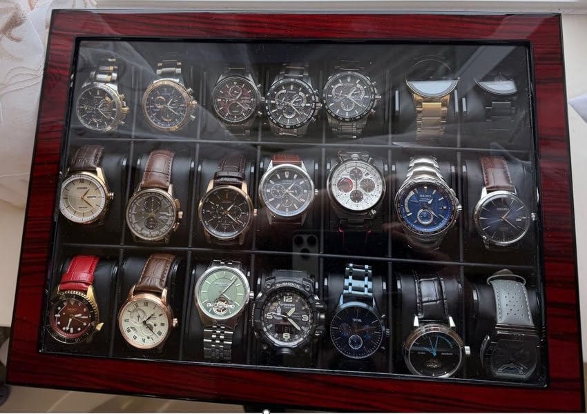 ANWBROAD 21 Slot Watch Cases for Men Watch Box with Large Glass Lid Lockable Wood Watch Display Case Watch Organizer Giftable Elegant Watch Holder Fathers Day UJWB004Y customer photo 2