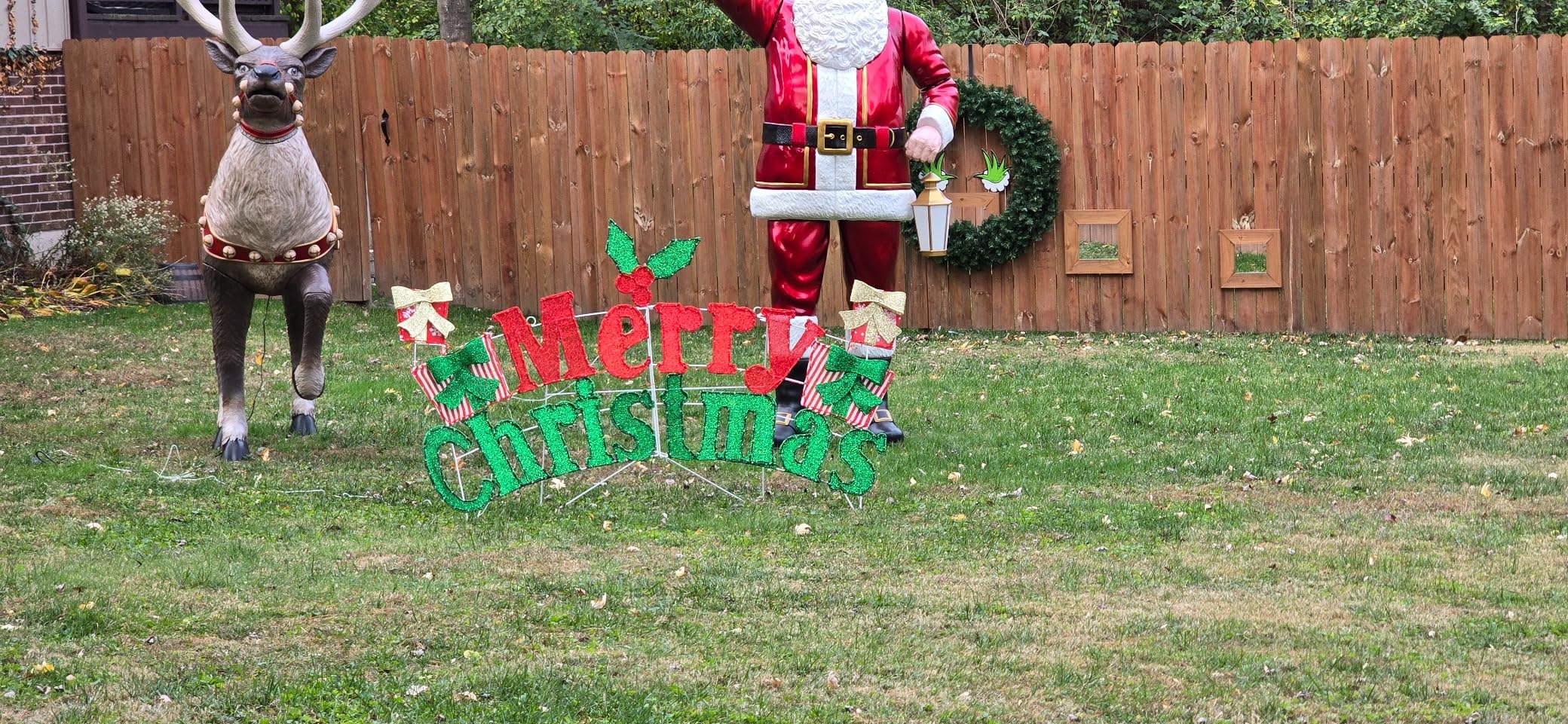 Yardenaler 6FT Merry Christmas Sign for Decoration, 2-in-1 Pre-Lit Holiday Greeting Sign Decor with 456 LED Lights, Freestanding or Hanging Glittered Holiday Display for Outdoor, Indoor customer photo 2