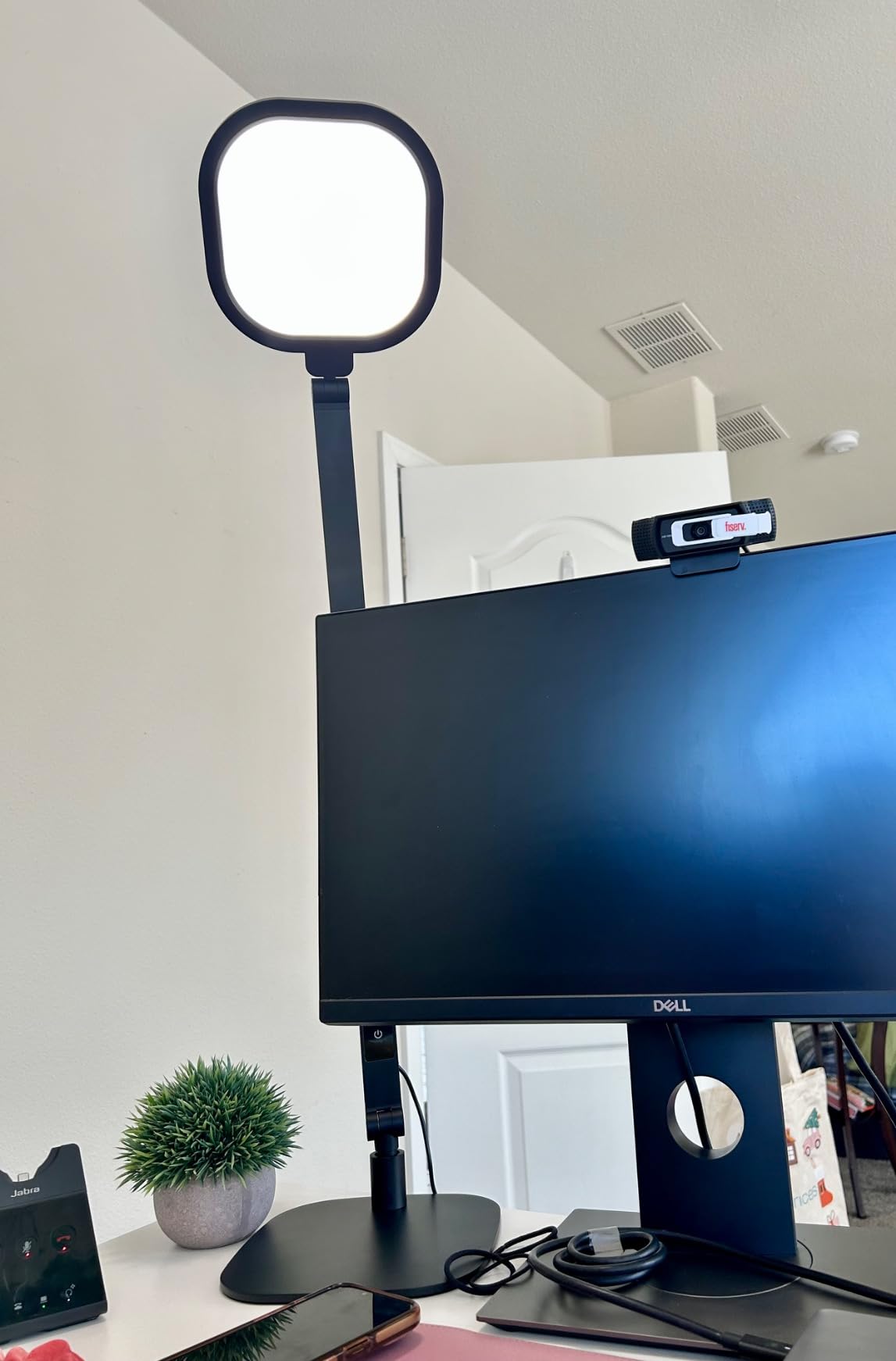 Desk Lamp for Home Office, Tall Computer Ring Light with CRI 97.8 | Eye-Caring Diffused Desktop Light with Memory & Timer Func, 1200LM Zoom Lighting for Video Calls, Conference, Reading,Study customer photo 2