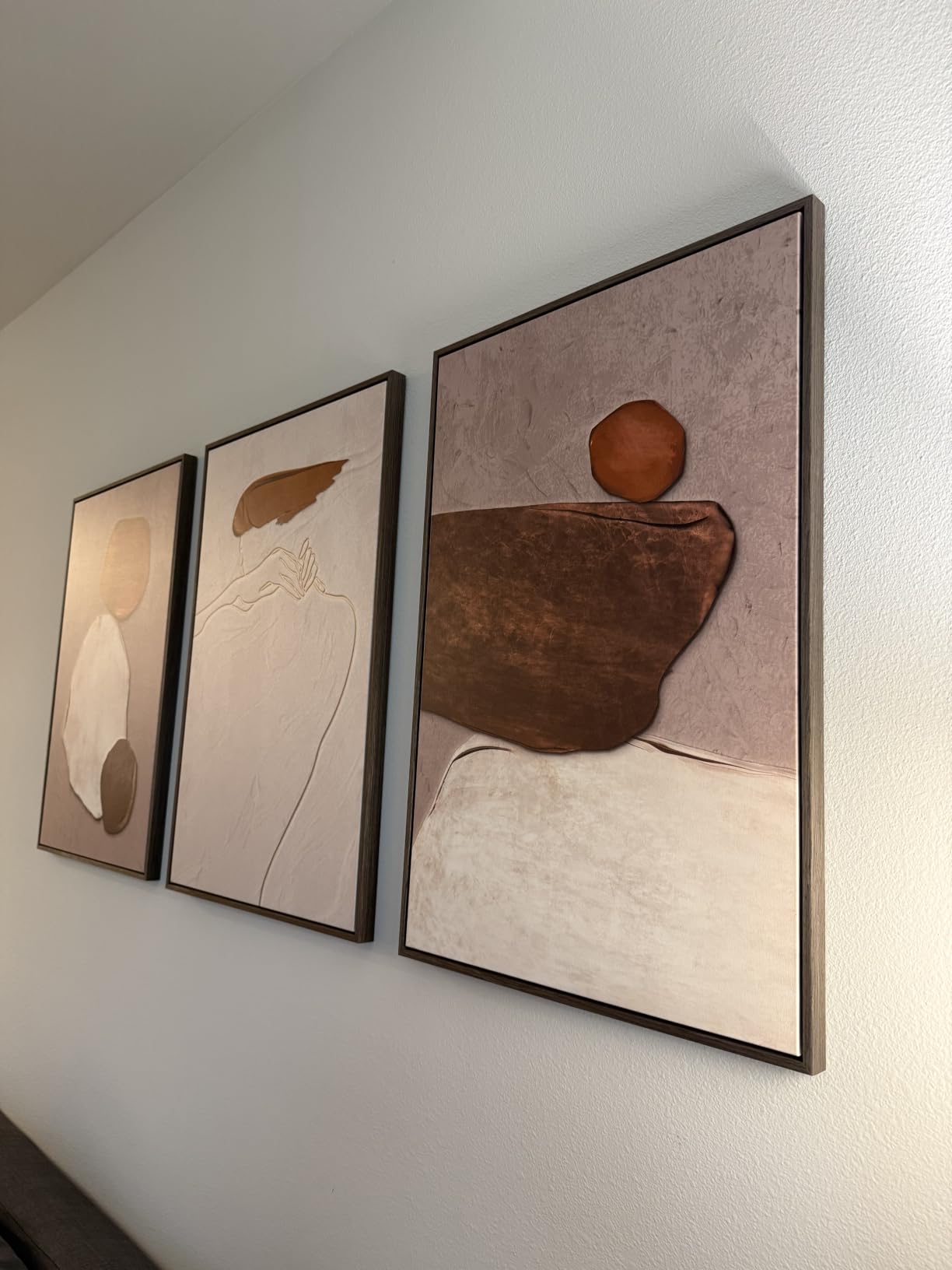 Framed Neutral Abstract Wall Art, Set of 3 Modern Canvas Prints Paintings Artwork for Walls, Minimalist Black and Beige Pictures for Living Room Hallway Stair Bedroom Office Wall Decor 16x24 Inch customer photo 2
