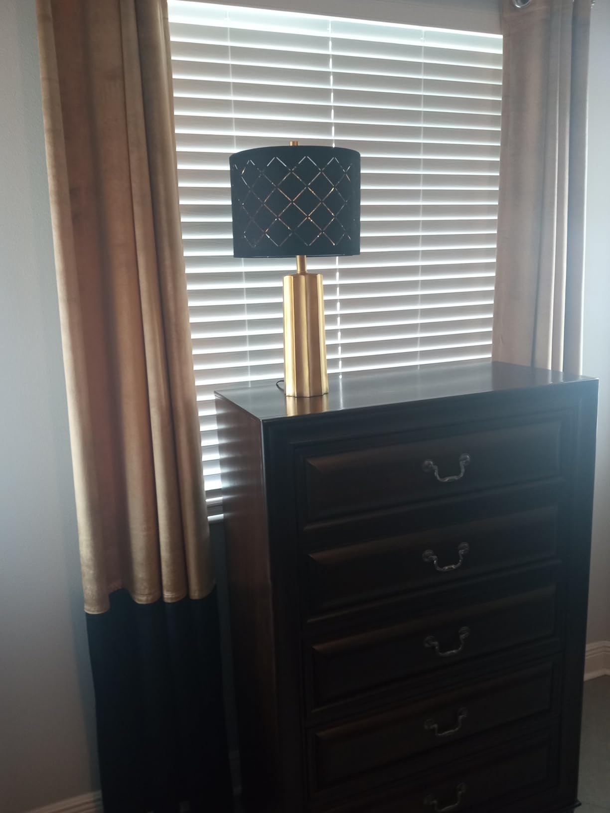 Set of 2 Modern Table Lamps for Living Room Bedroom, Gold Nightstand Resin Lamps with Black Grid Shade, Contemporary Desk Lamps for Bedside End Tables, 2 Bulbs Included (Gold) customer photo 1