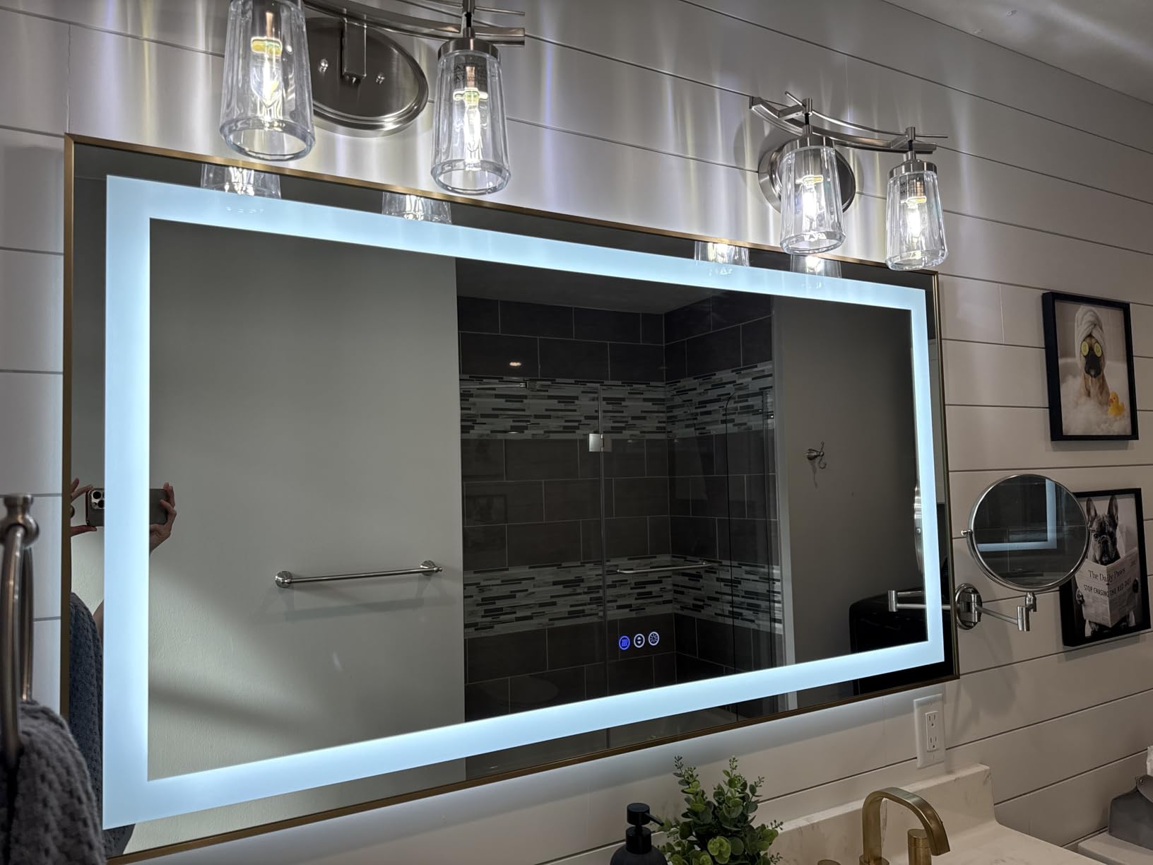60x40 LED Bathroom Mirror, Dual Lit Anti-Fog Wall Vanity Mirror | 3 Color Dimmable, Memory Function, Shatter-Proof Tempered Glass, ETL Listed, IP54 Waterproof Horizontal/Vertical customer photo 1