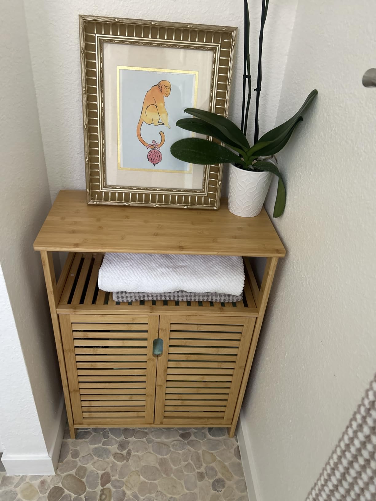 Bamboo Bathroom Storage Cabinet with 2 Doors, Floor Freestanding Cabinet | Bathroom Cabinet Storage for Living Room, Kitchen, Entryway customer photo 1