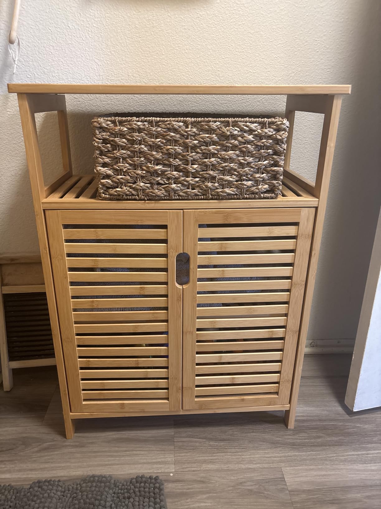 Bamboo Bathroom Storage Cabinet with 2 Doors, Floor Freestanding Cabinet | Bathroom Cabinet Storage for Living Room, Kitchen, Entryway customer photo 2