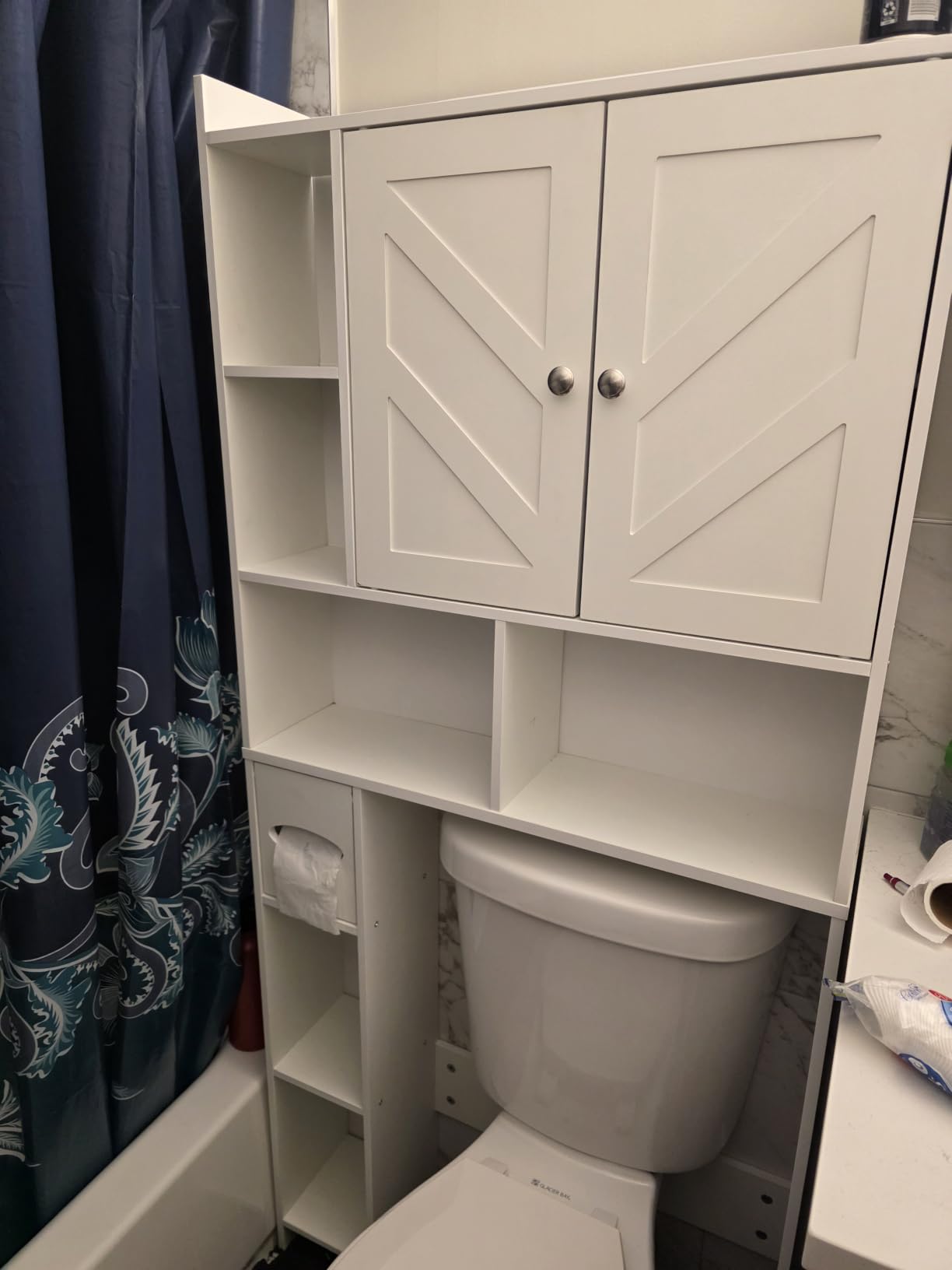 Over the Toilet Storage Cabinet, Freestanding Storage Cabinet Over Toilet, Bathroom Storages Organizer Cabinets with Toilet Paper Holder Stand and Adjustable Shelf, White customer photo 1