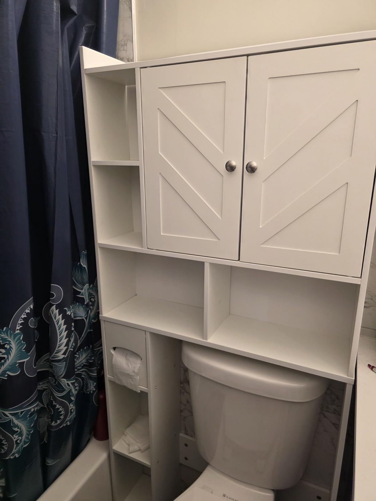 Over the Toilet Storage Cabinet, Freestanding Storage Cabinet Over Toilet, Bathroom Storages Organizer Cabinets with Toilet Paper Holder Stand and Adjustable Shelf, White customer photo 2