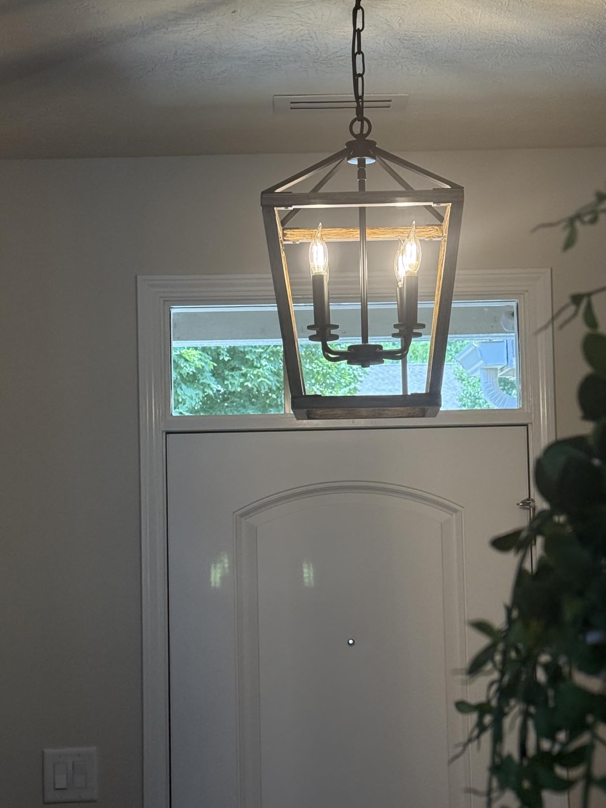Black Farmhouse Chandelier, 4-Light Foyer Lighting Fixtures for Dining Room | Industrial Kitchen Lantern chandelier Over Table, Pendant Island Ceiling Light for Entryway, Metal Cage Adjustable Height customer photo 1