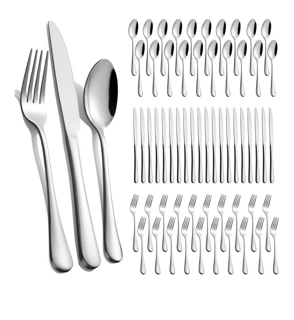 60-Piece Silverware Set for 20 - Stainless Steel Flatware Cutlery Set, Mirror Polished Flatware Set Include Forks Spoons Knives for Home Wedding Restaurant, Dishwasher Safe, Silver, 60 PCS customer photo 1
