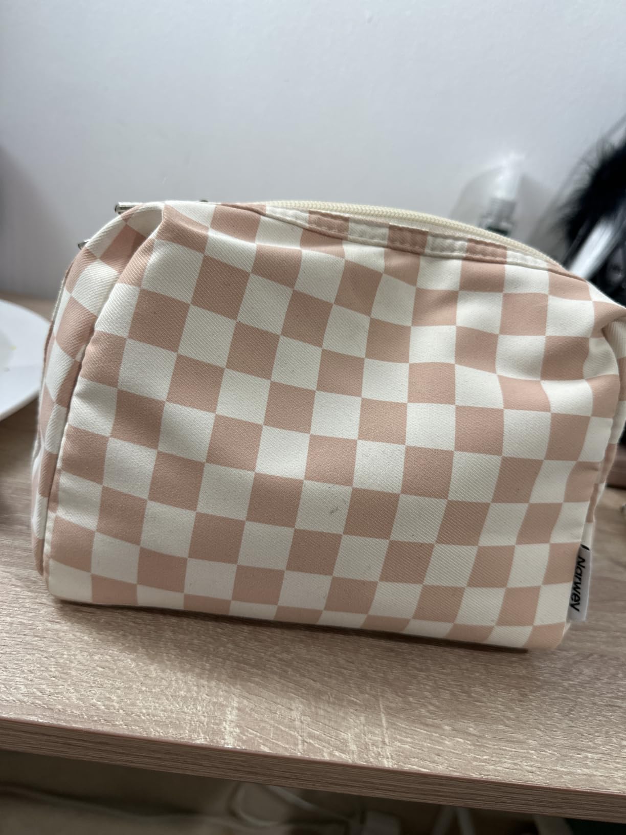 Narwey Striped Makeup Bag Travel Cosmetic Bag Organizer Toiletry Bag Make Up Bags with Compartments for Women Girls (Large, Dusty Rose Stripe) customer photo 1