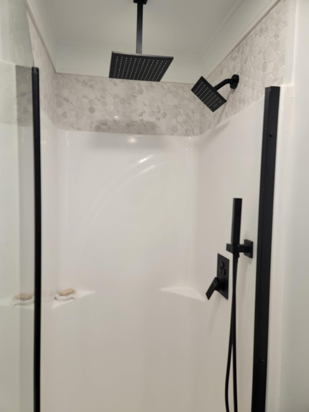 VANFOXLE Shower Faucet Set Matte Black Shower System, Push Button Diverter | 12 Inch Ceiling Mount Rain Head Increased Thick, 6 Inch Wall Mount Head, 2-in-1 Handheld Sprayer, Solid Brass Valve, Modern customer photo 1